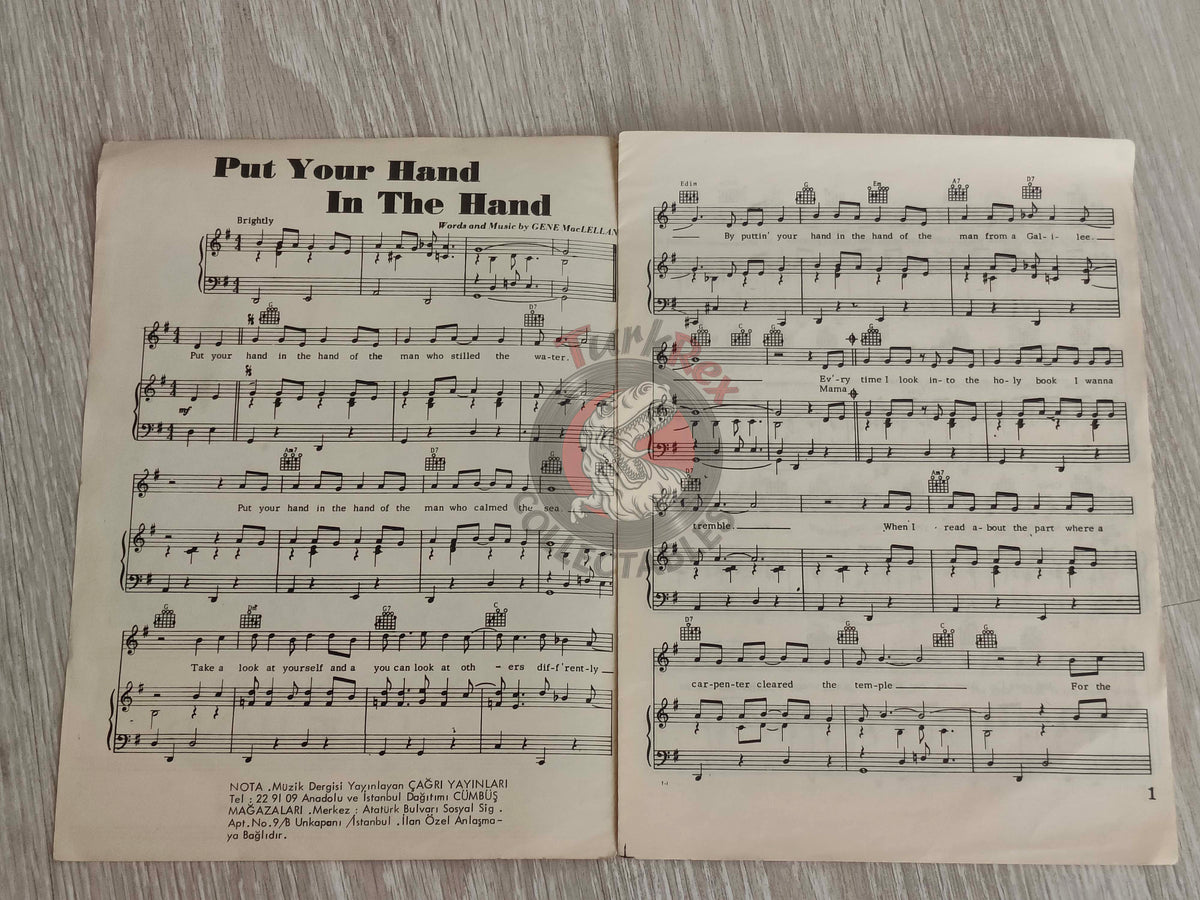 Anne Murray & Tom Jones 1971 Turkish Vintage Musical Notes Sheet Turkey