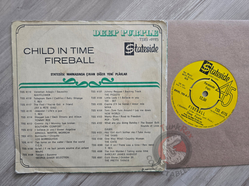 Deep Purple – Child In Time / Fireball 7" Turkish Pressing Vinyl Turkey Edition 1