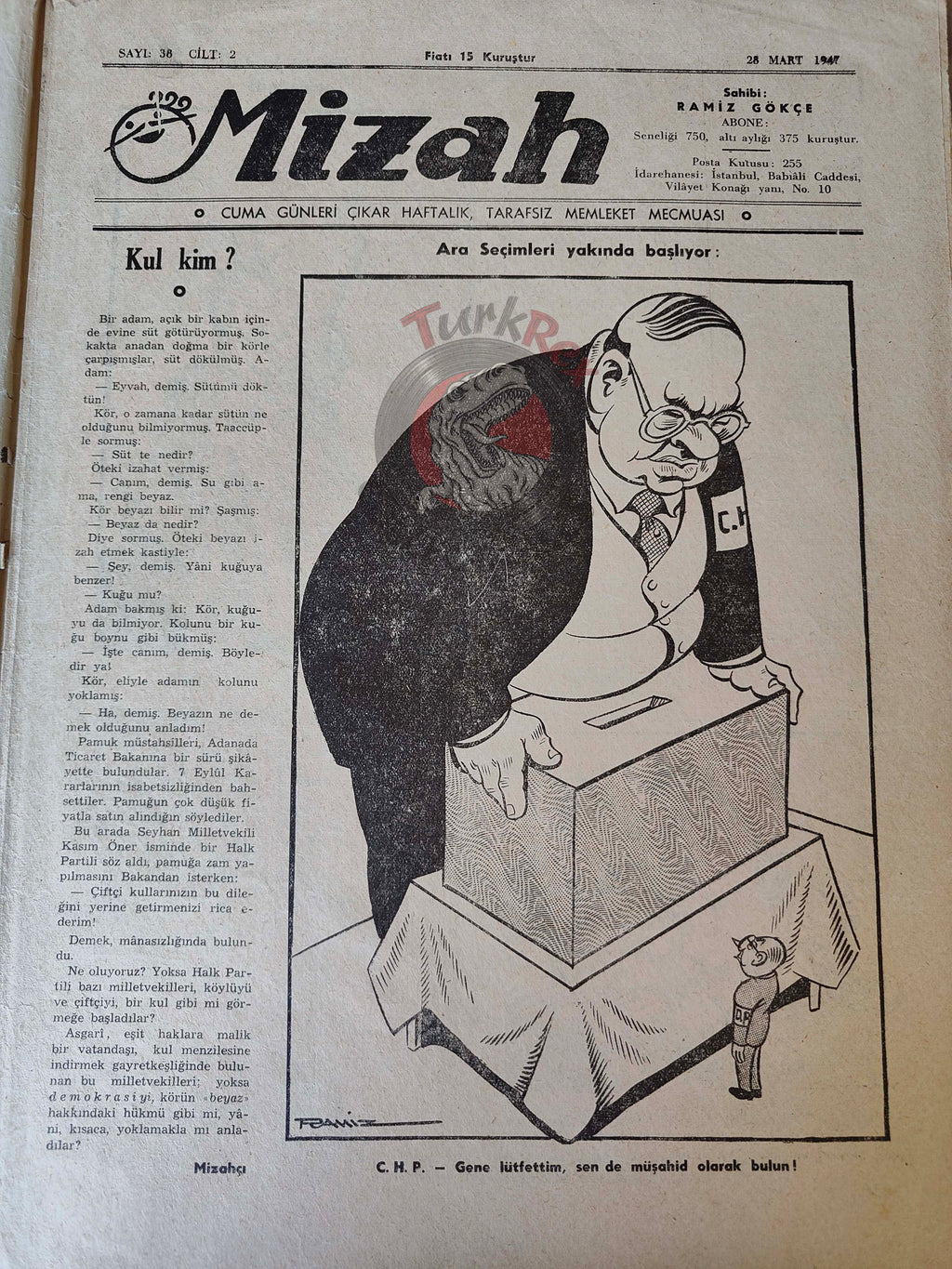 Mizah 1947 Humor Magazine Turkish Turkey Uncle Sam and Communism War Soviet Russia USA