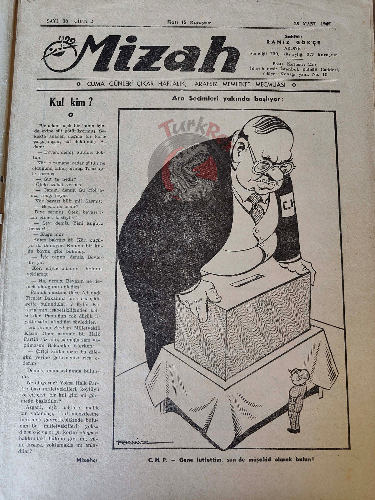 Mizah 1947 Humor Magazine Turkish Turkey Uncle Sam and Communism War Soviet Russia USA