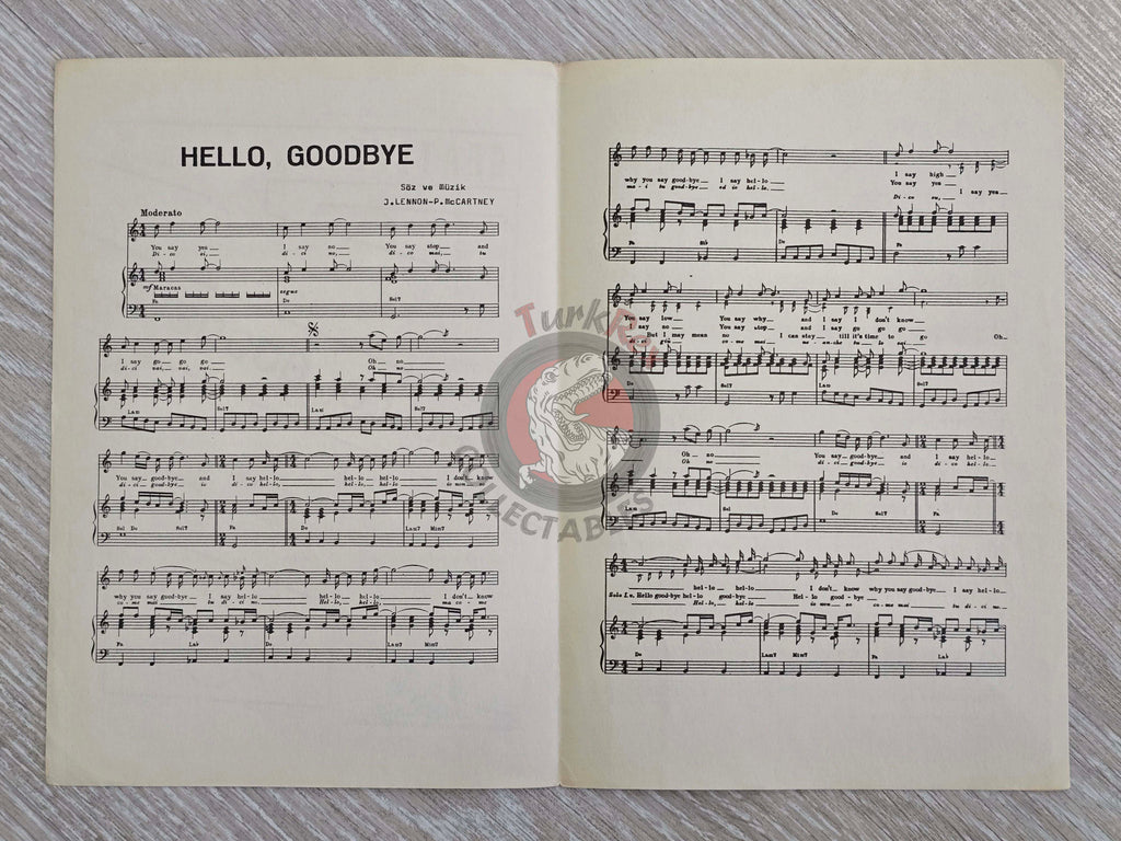 The Beatles – Hello, Goodbye Turkish Vintage Musical Notes Sheet Turkey