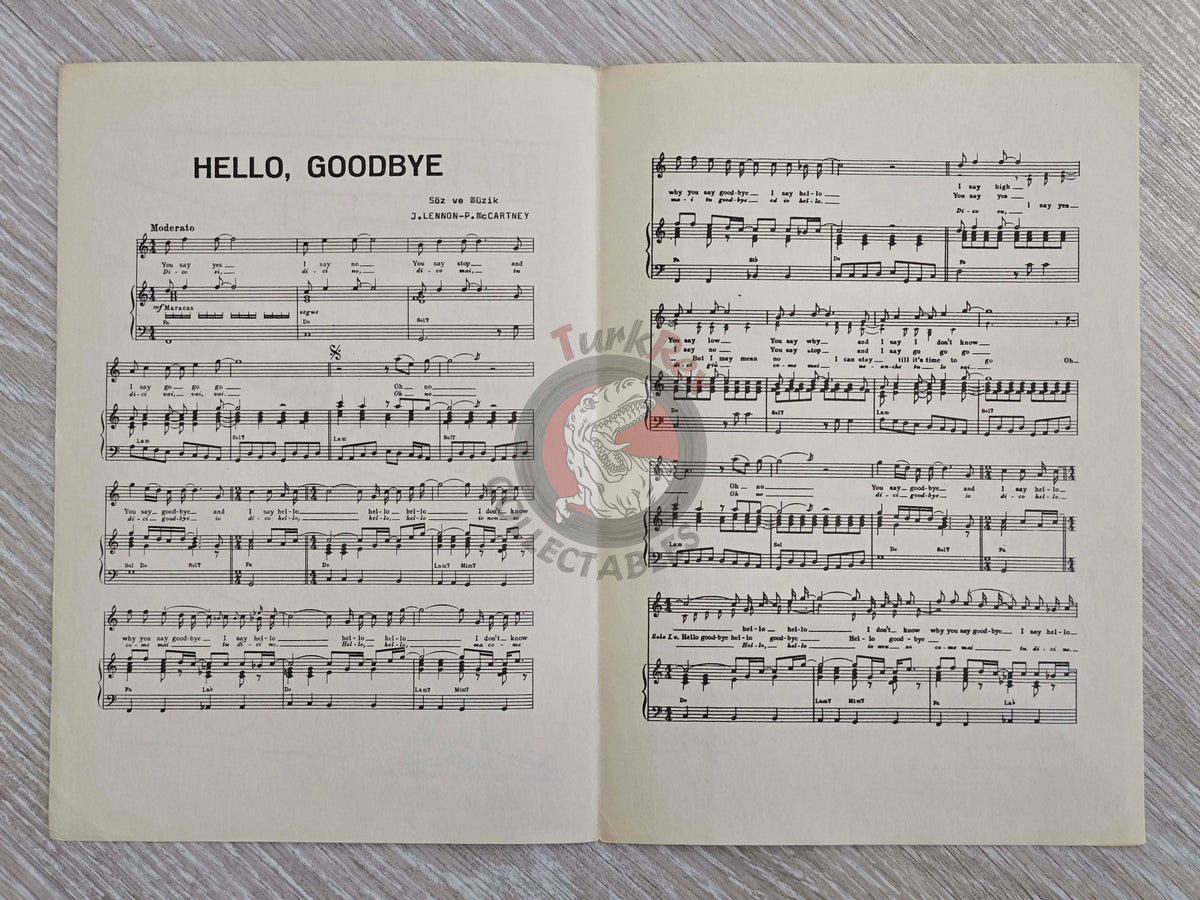 The Beatles – Hello, Goodbye Turkish Vintage Musical Notes Sheet Turkey