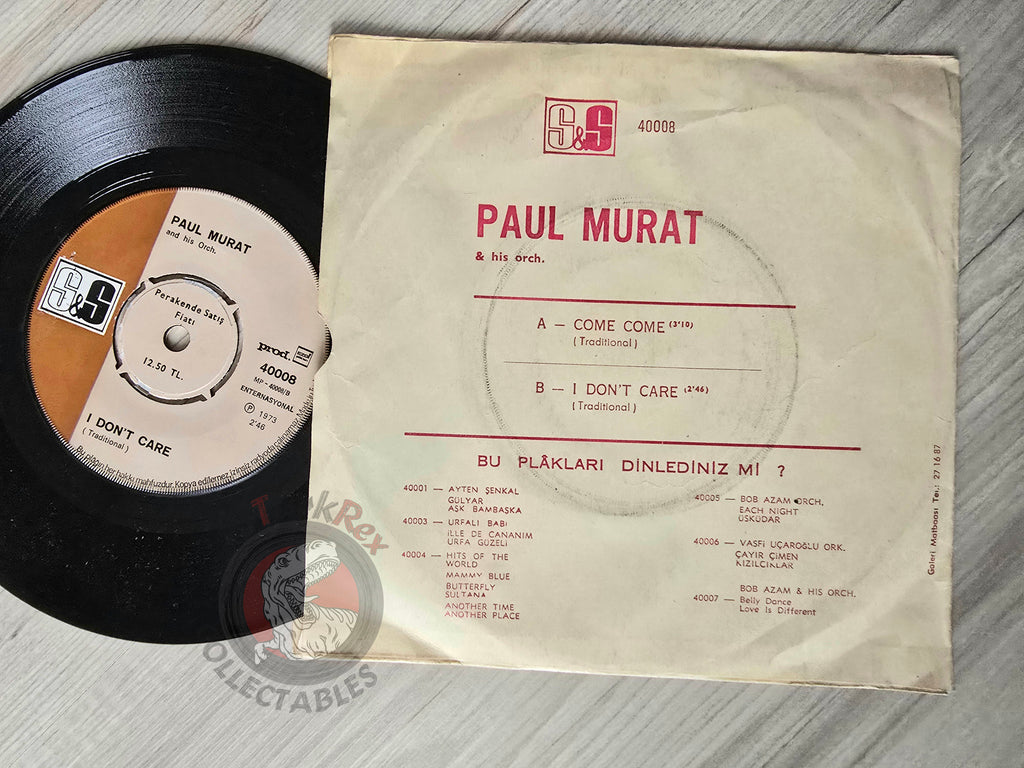 Paul Murat – Come Come / I Don't Care 7" Turkish Pressing Vinyl Turkey Edition Mauriat