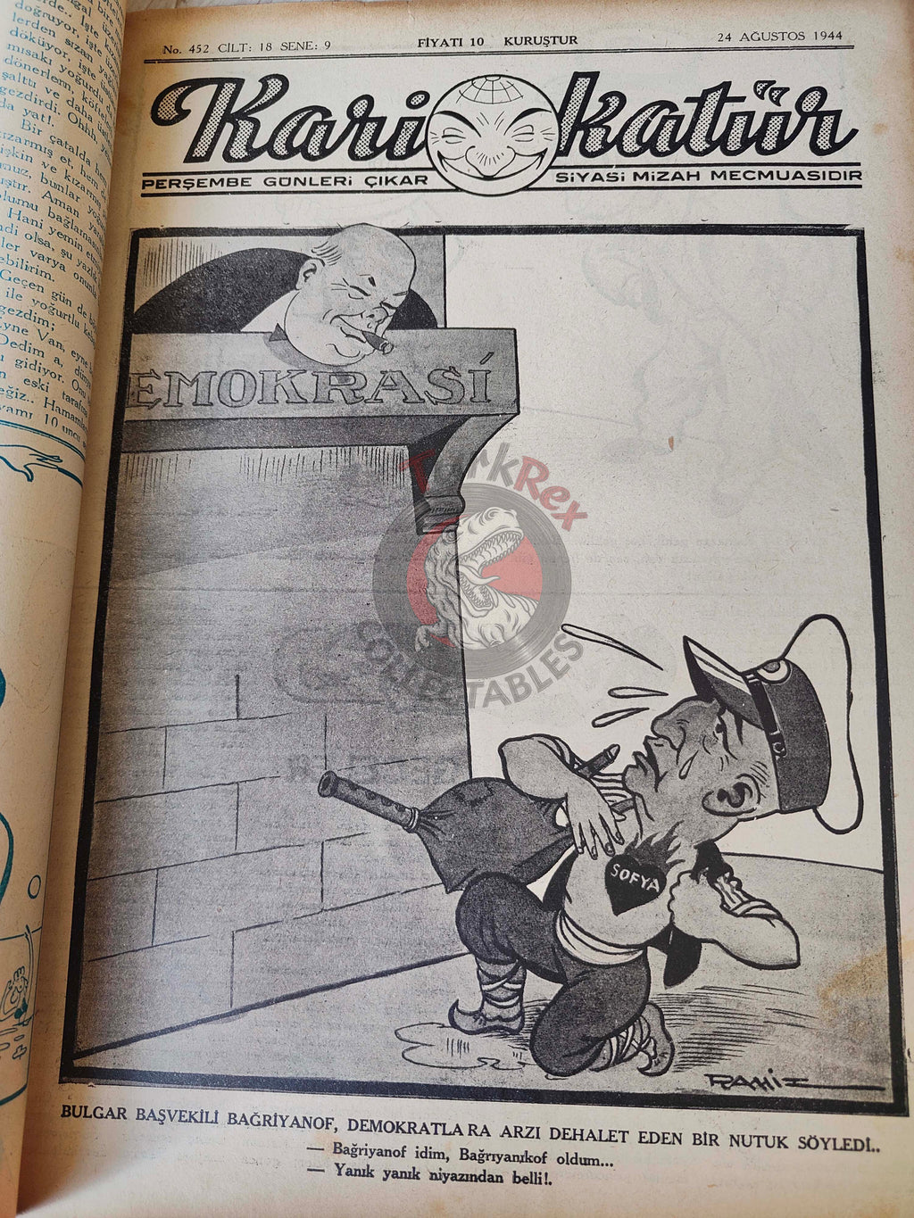 Karikatür 1944 Humor Magazine Turkish Turkey France Germany Bulgaria WW2 era Bagryanov