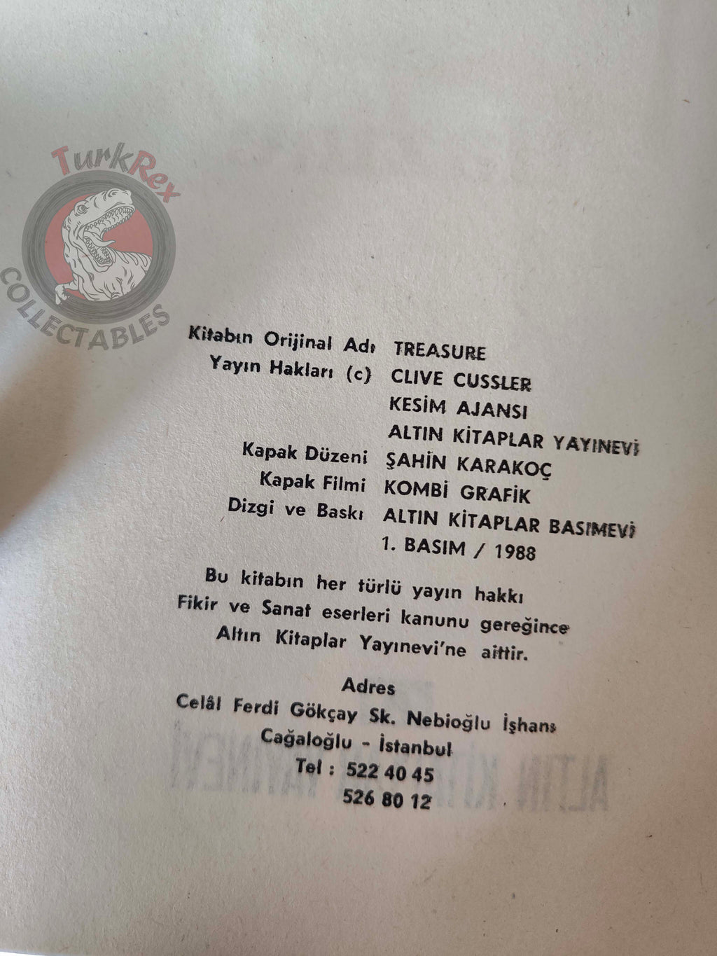 Clive Cussler – Treasure 1988 1st Turkish Book Turkey