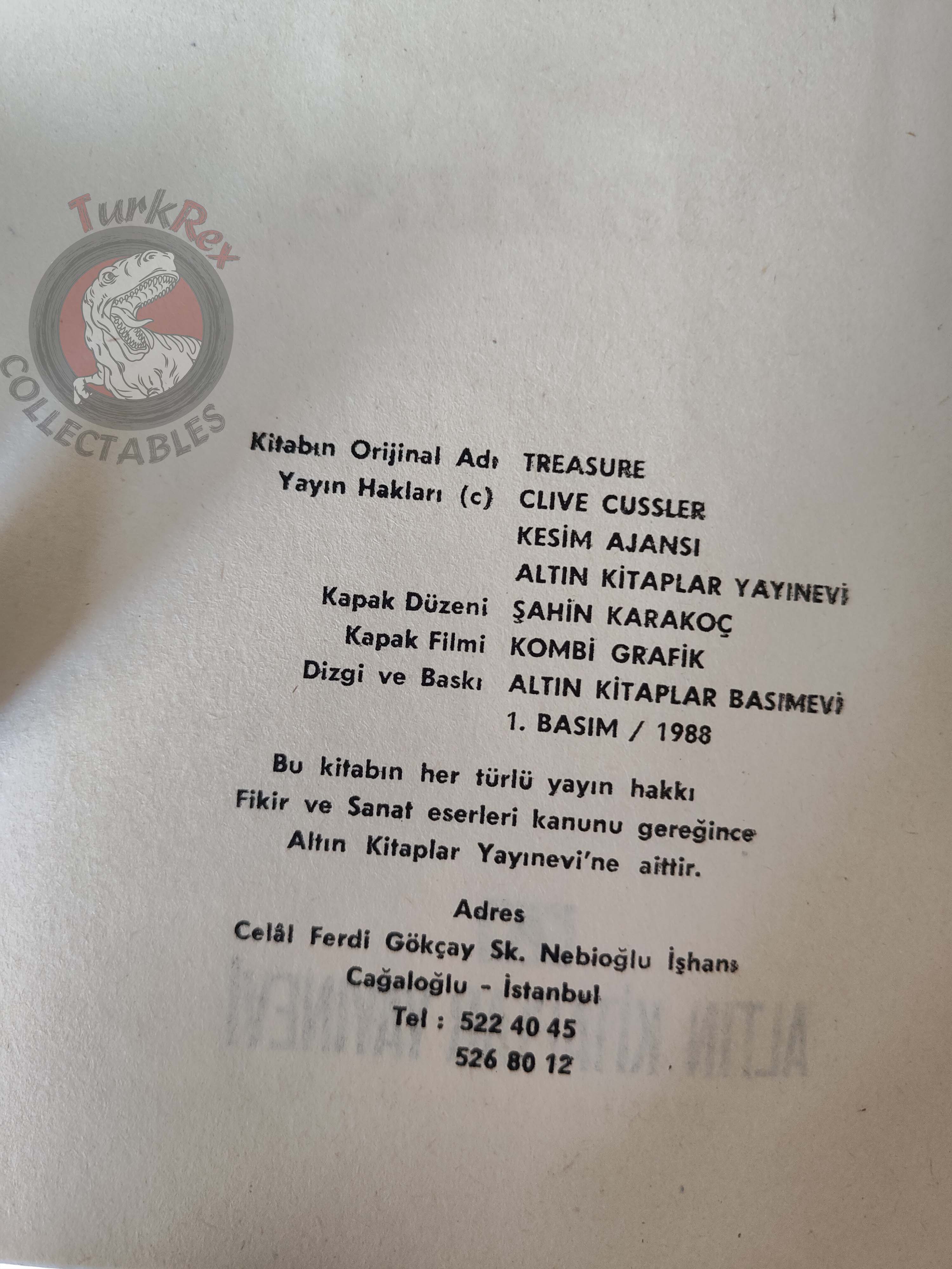 Clive Cussler – Treasure 1988 1st Turkish Book Turkey