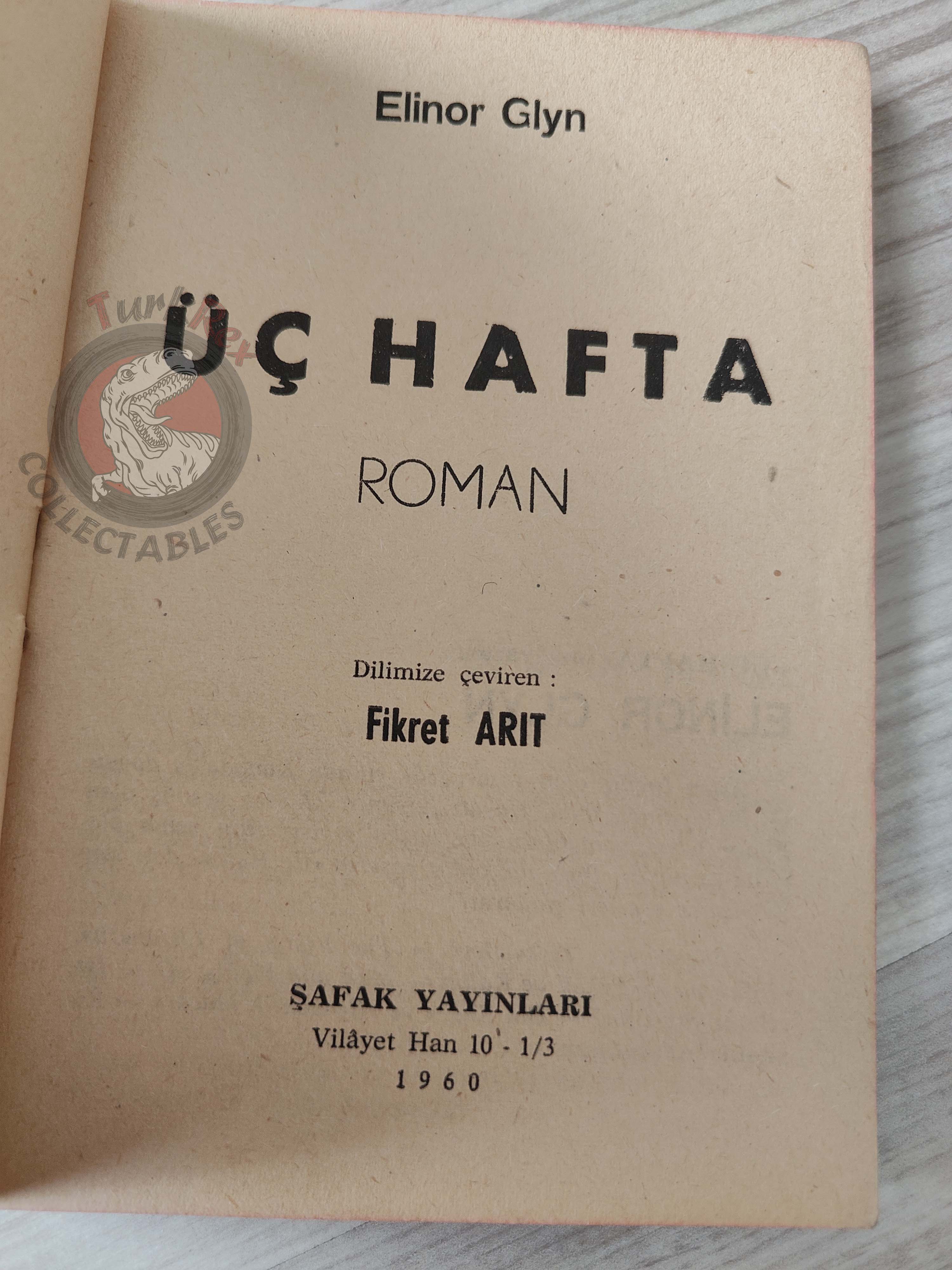Elinor Glyn – Three Weeks 1960 Turkish Book Turkey