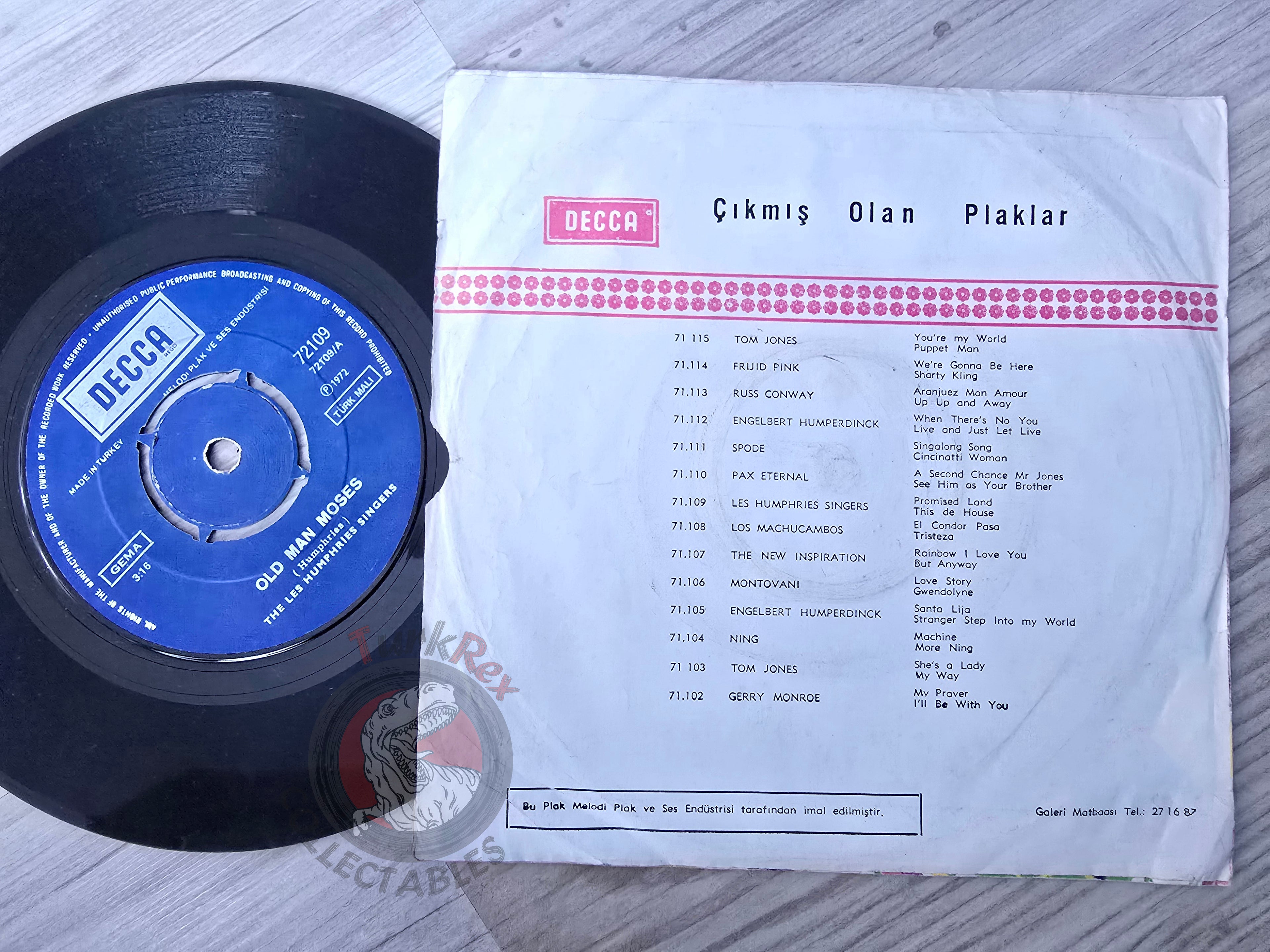 The Les Humphries Singers – Old Man Moses 7" Turkish Pressing Vinyl Turkey Edition Promo