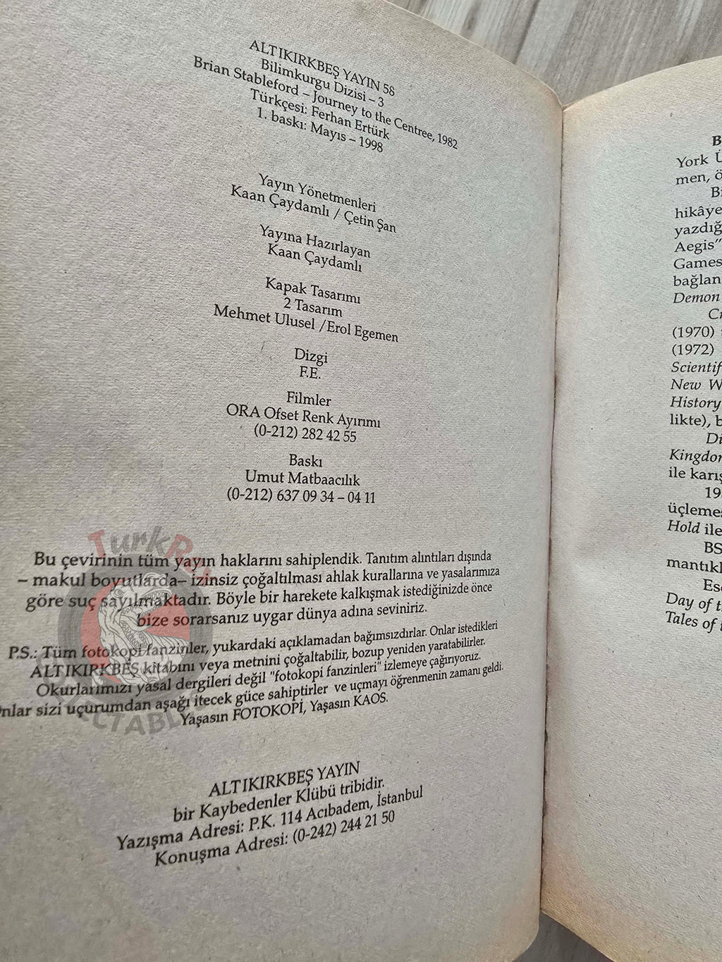 Brian Stableford – Journey to the Centre 1998 1st Turkish Book Turkey