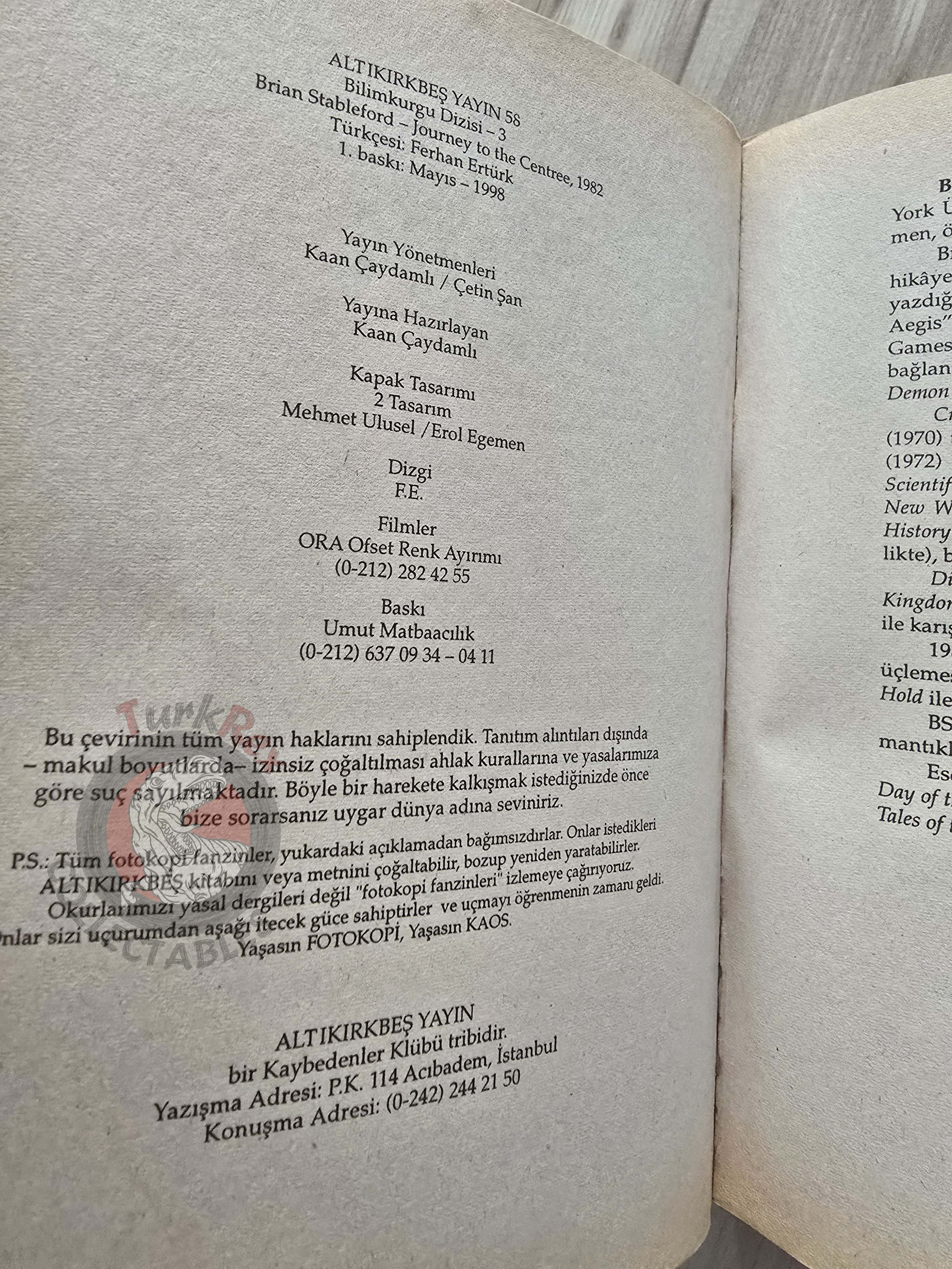 Brian Stableford – Journey to the Centre 1998 1st Turkish Book Turkey