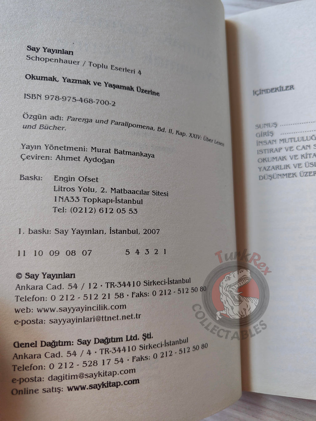 Arthur Schopenhauer – Über Lesen und Bücher 2007 Turkish Book Turkey