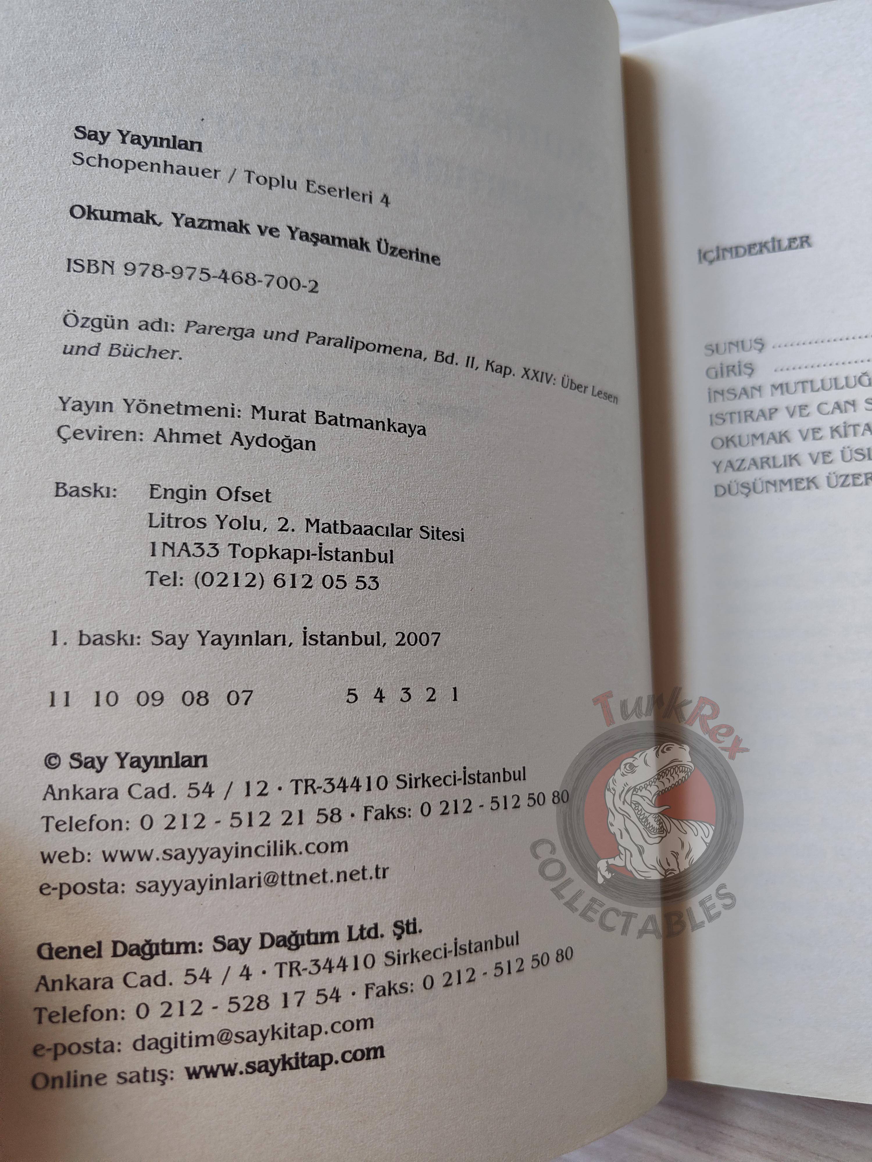 Arthur Schopenhauer – Über Lesen und Bücher 2007 Turkish Book Turkey