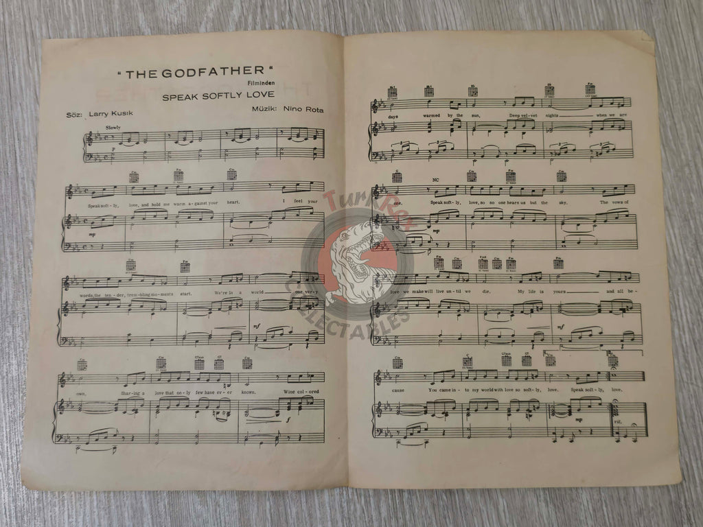 Andy Williams – The Godfather Speak Softly Love Turkish Vintage Musical Notes Sheet Turkey