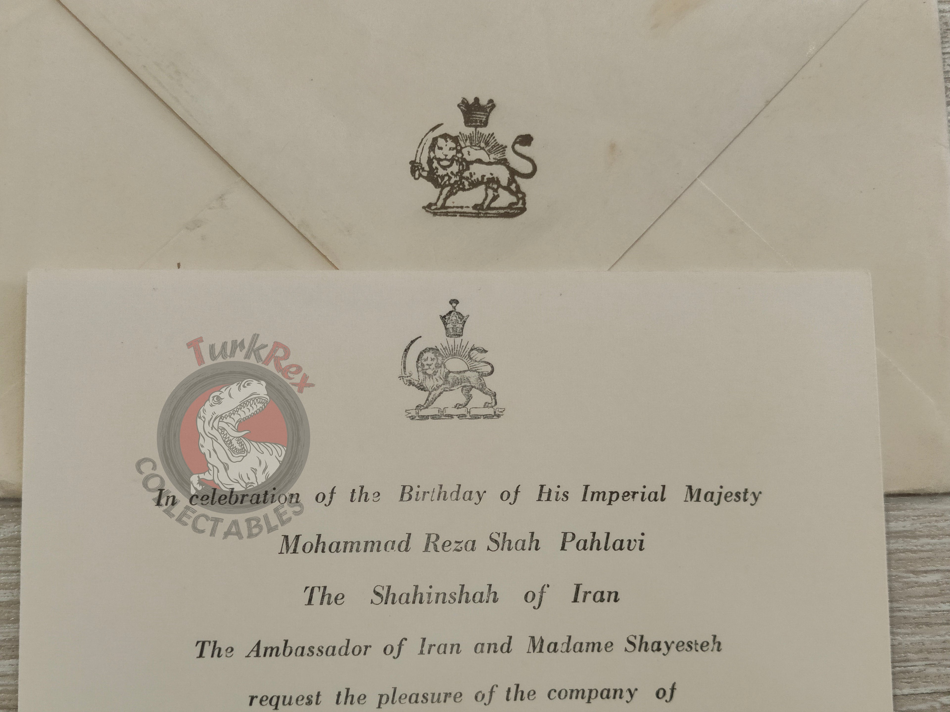Birthday celebration of Mohammad Reza Pahlavi Invitation Card with Envelope Iran Turkey
