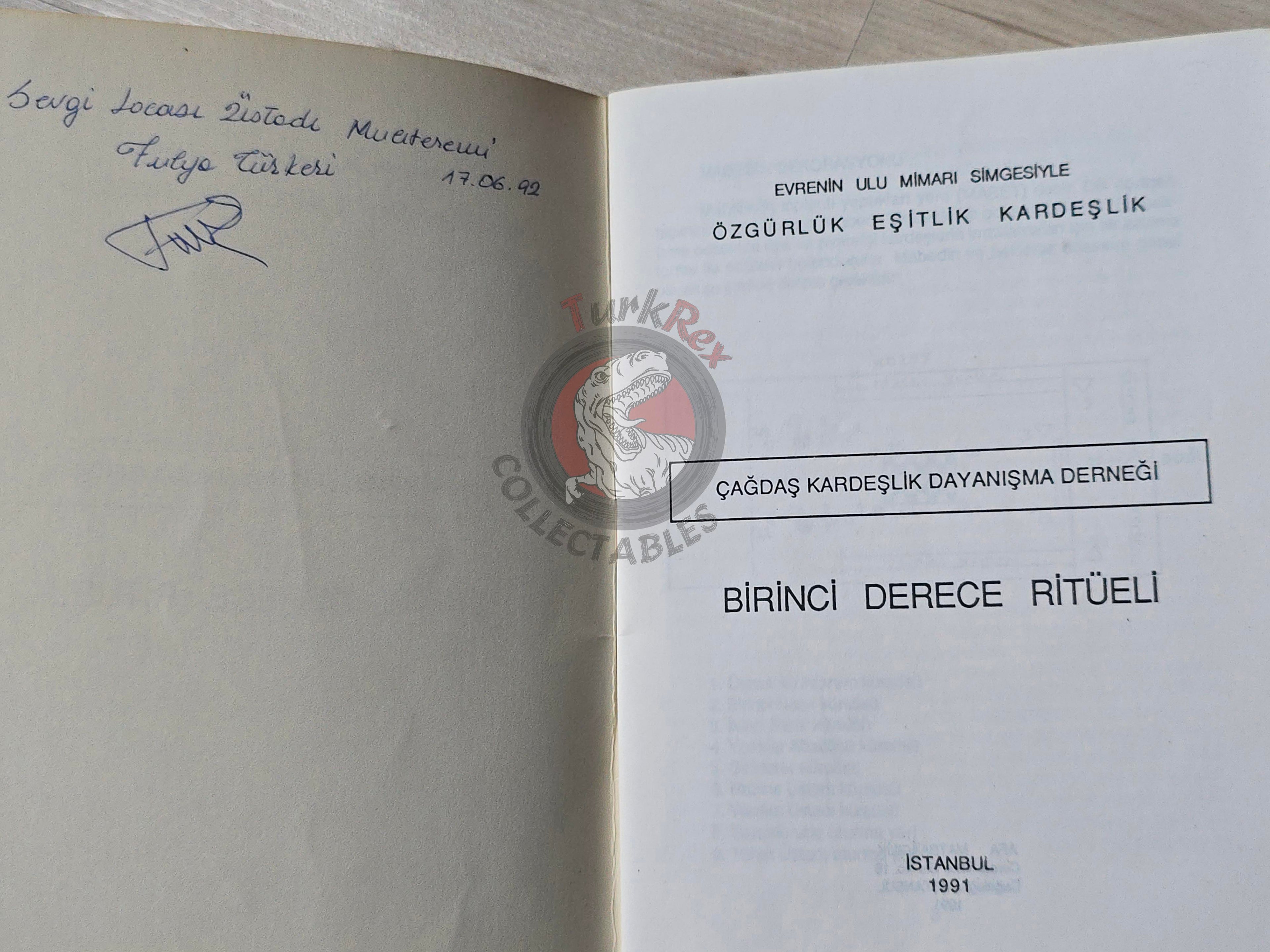 Turkish Freemasonry 1st Degree Ritual Apprentice 1991 Booklet Masonic Masons of Turkey Signed