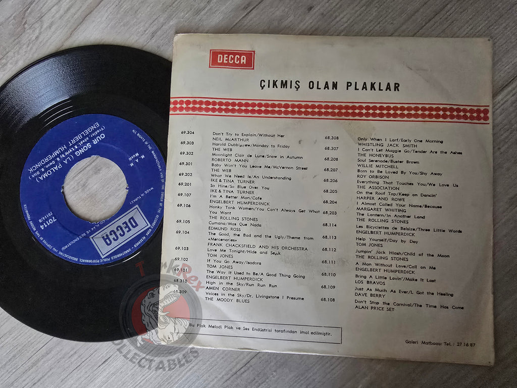 Engelbert Humperdinck – My Marie / Our Song (La Paloma) 7" Turkish Pressing Vinyl Turkey Edition