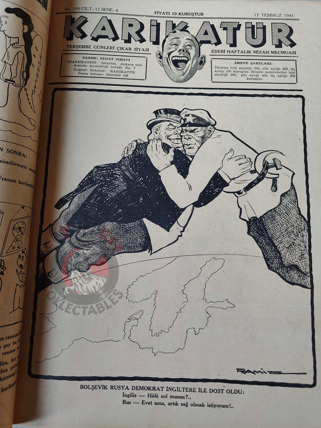 Karikatür 1941 Humor Magazine Turkish Turkey Germany Russia WW2 era Litvinov Syria France