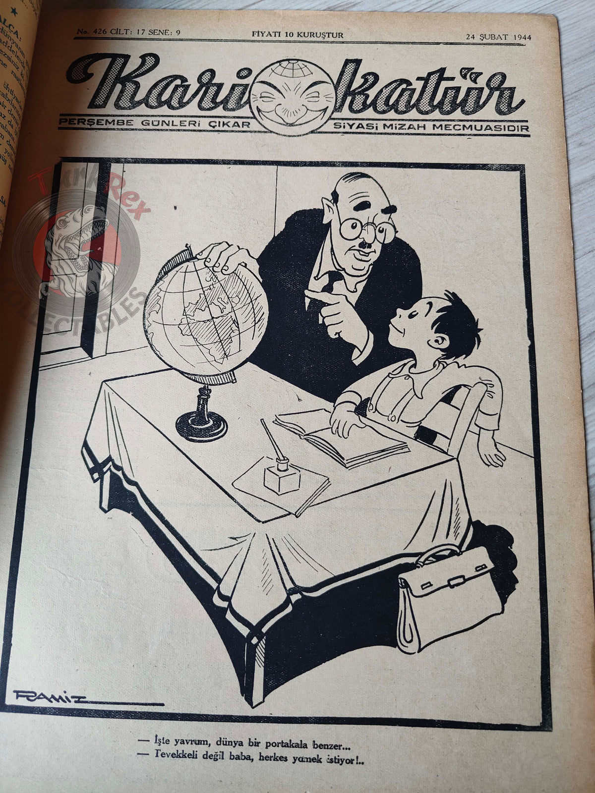 Karikatür 1944 Humor Magazine Turkish Turkey The Axis Train Germany Bulgaria WW2 era