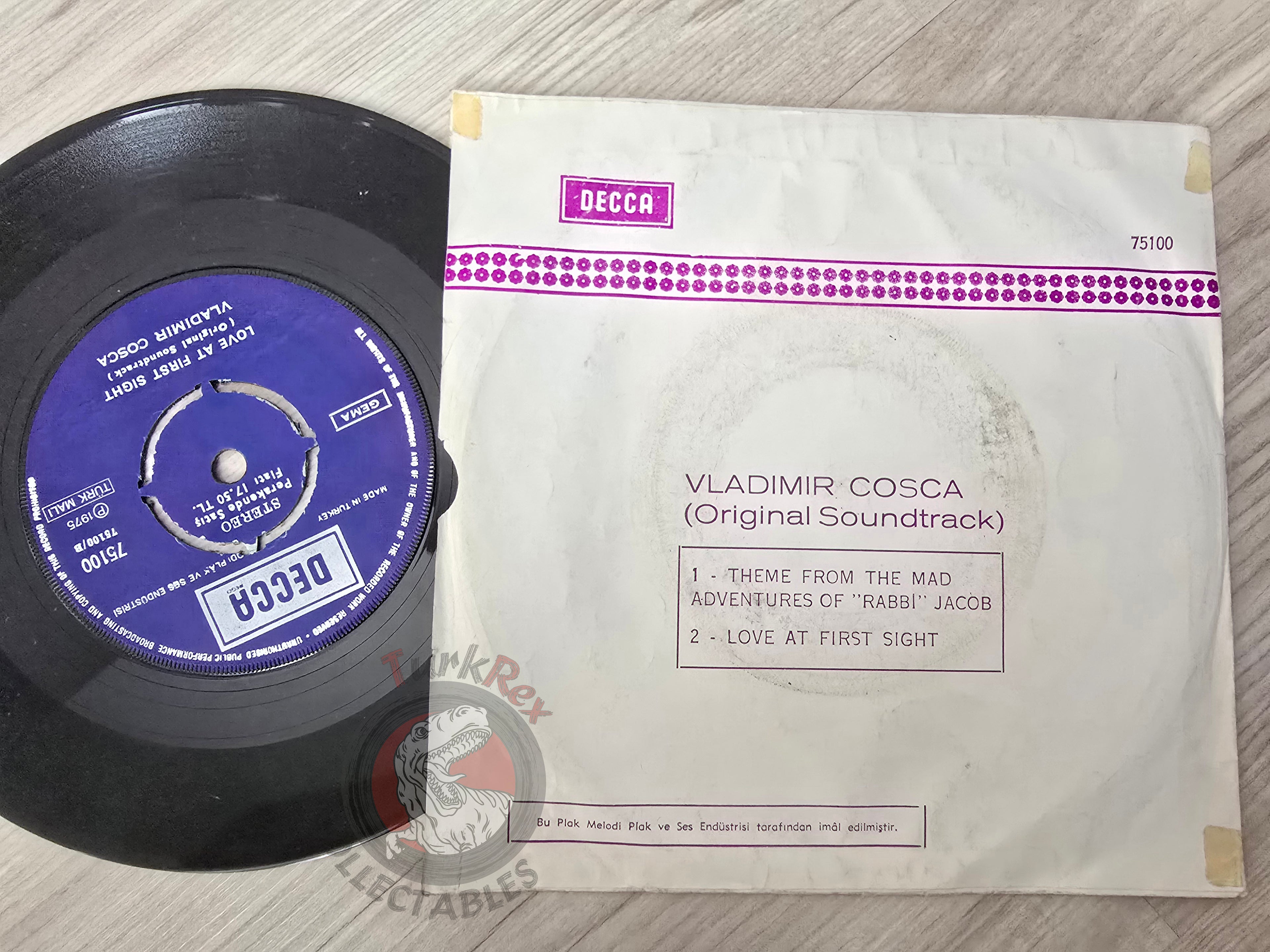Vladimir Cosma – Theme From The Mad Adventures Of "Rabbi" Jacob 7" Turkish Pressing Vinyl Turkey Edition