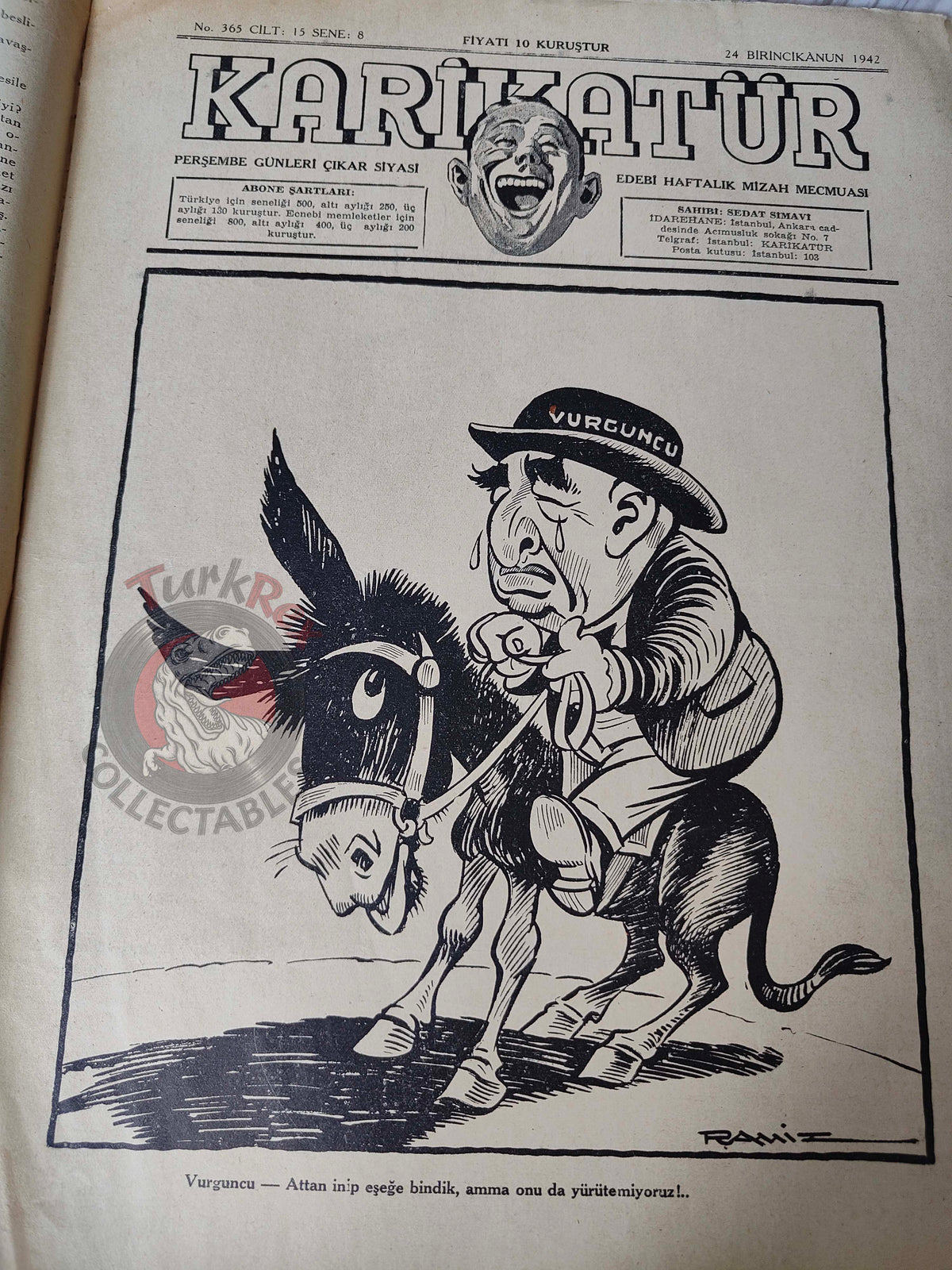 Karikatür 1942 Humor Magazine Turkish Turkey Santa Claus Italy WW2 era India