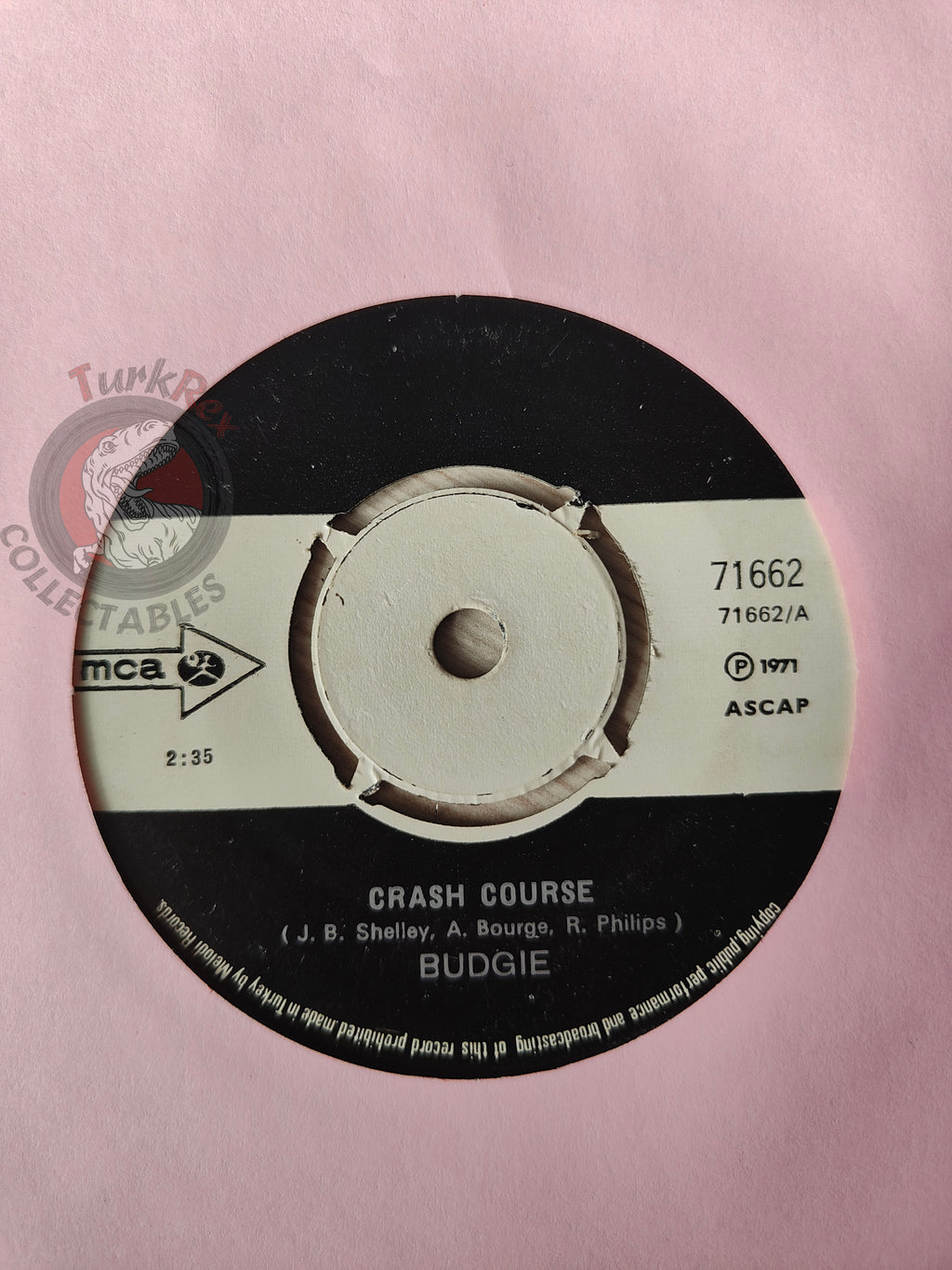 Budgie – Crash Course 7"  Turkish Pressing Vinyl Turkey Edition
