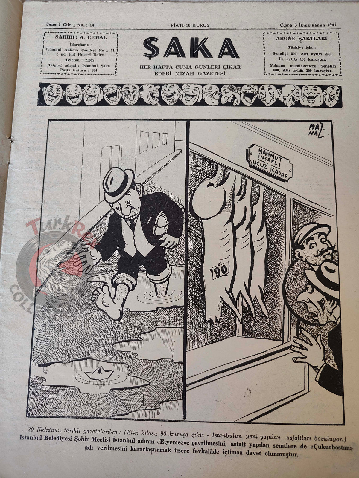 Şaka 1941 Humor Magazine Turkish Turkey Roulette Table Pin-Up Cover WW2 era