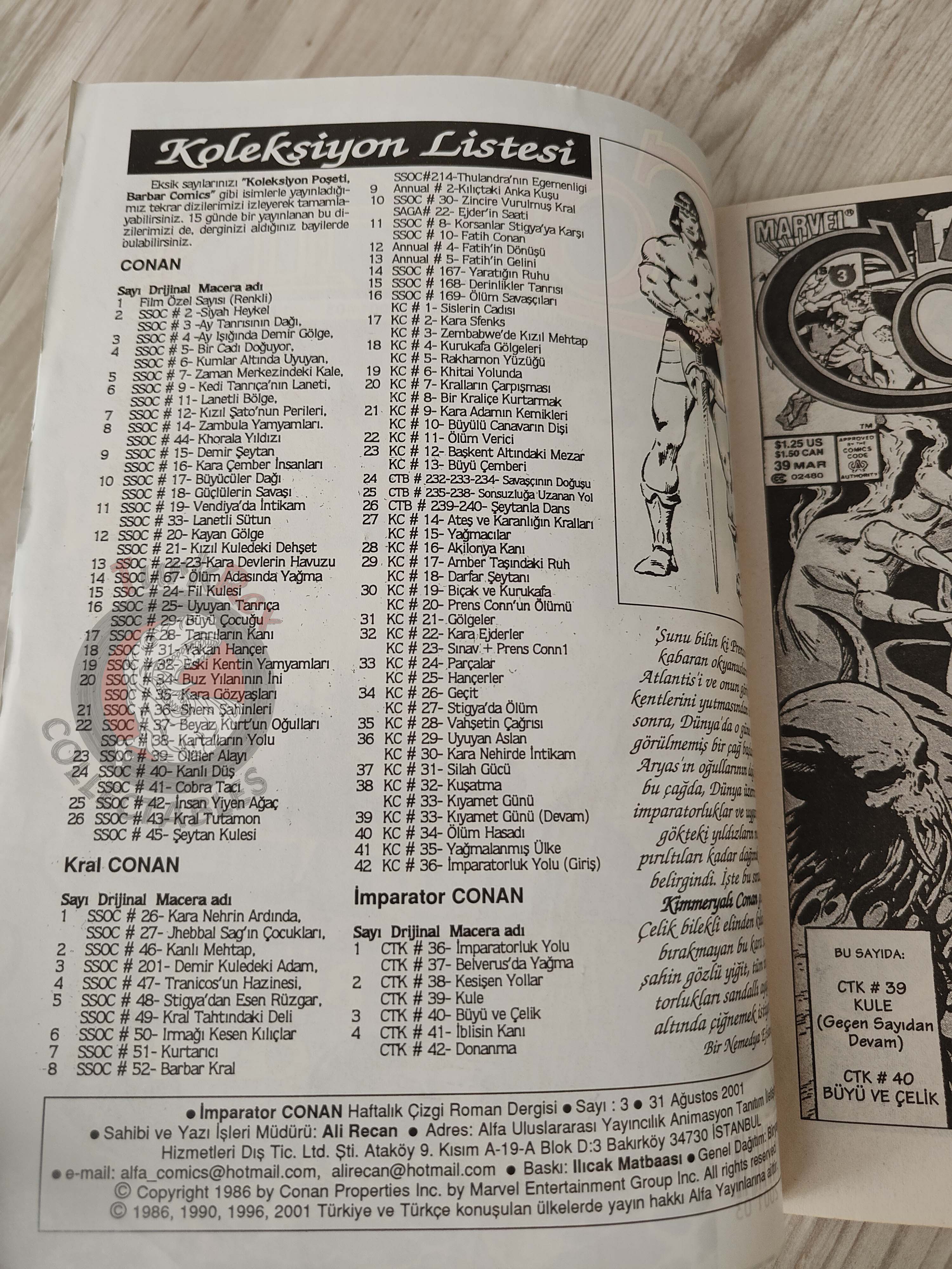Imparator Conan #3 Conan the King #40 Turkish Comic Turkey