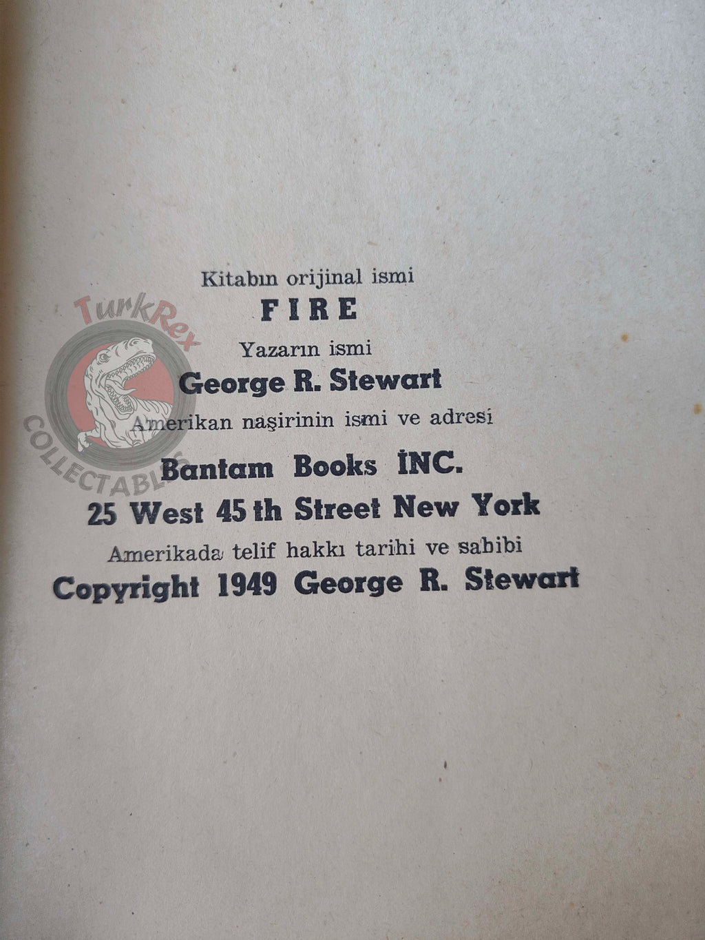 George R. Stewart – Fire 1953 1st Turkish Book Turkey