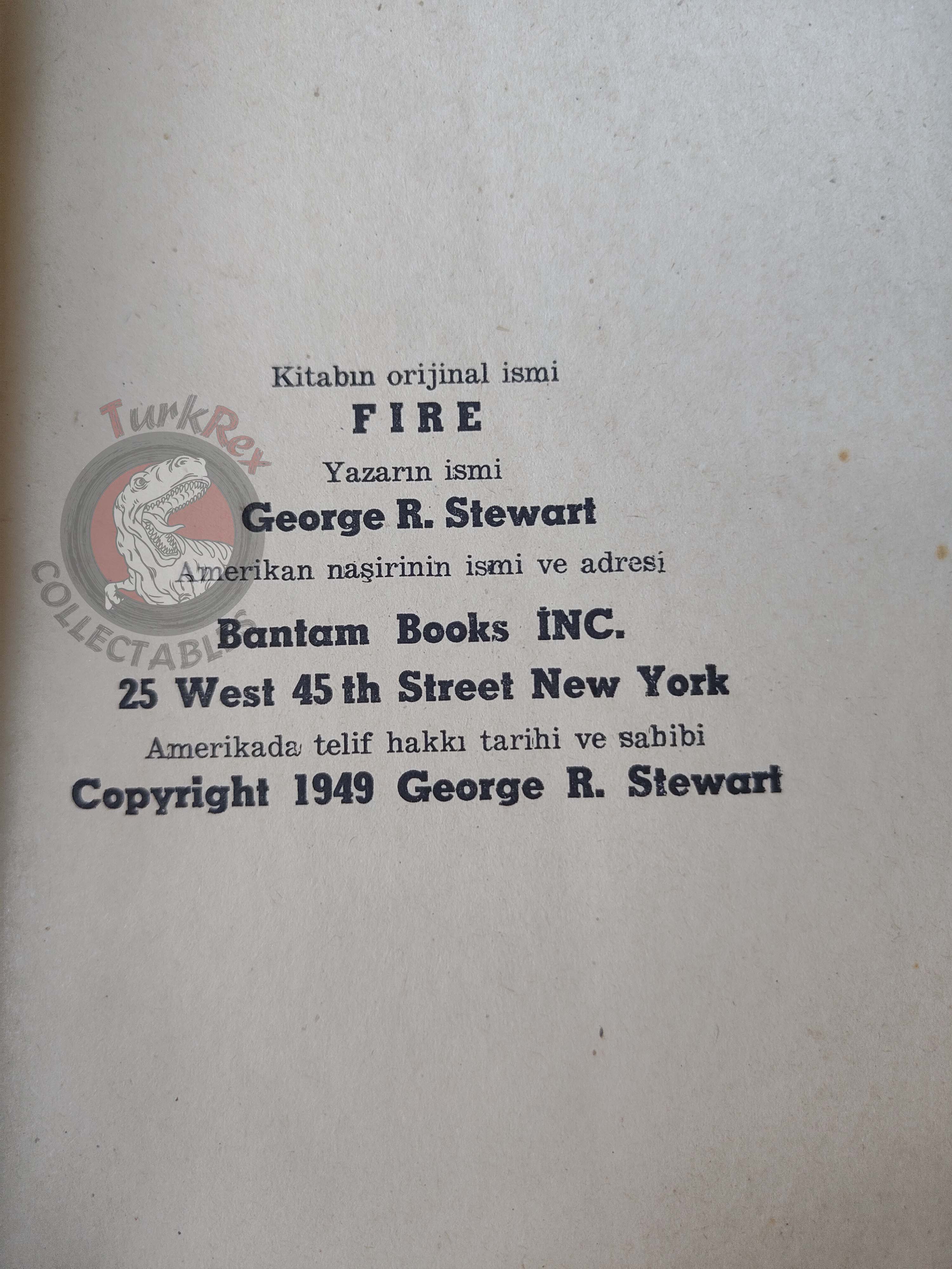 George R. Stewart – Fire 1953 1st Turkish Book Turkey