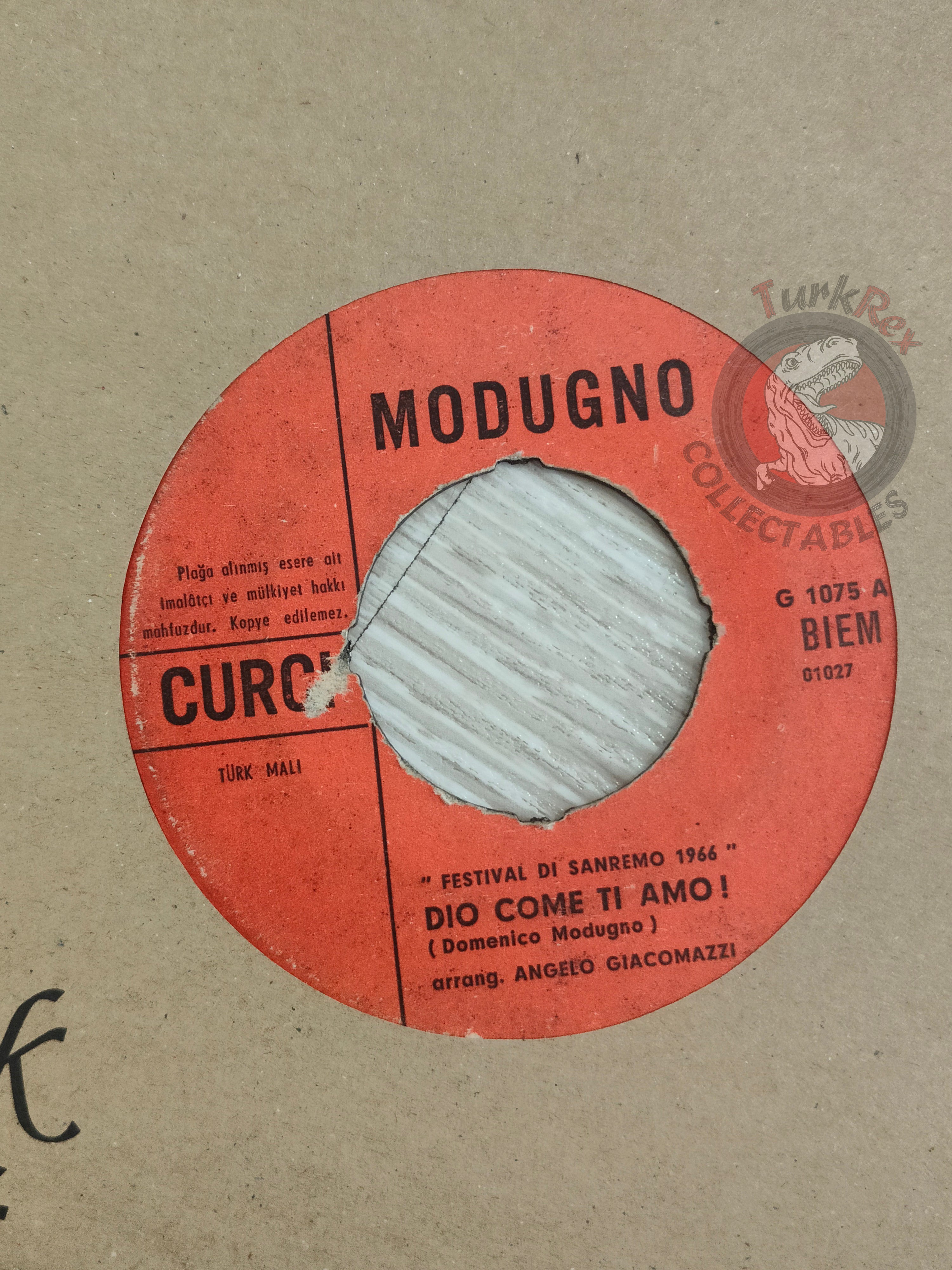 Domenico Modugno – Dio, Come Ti Amo 7" Turkish Pressing Vinyl Turkey Edition Sanremo