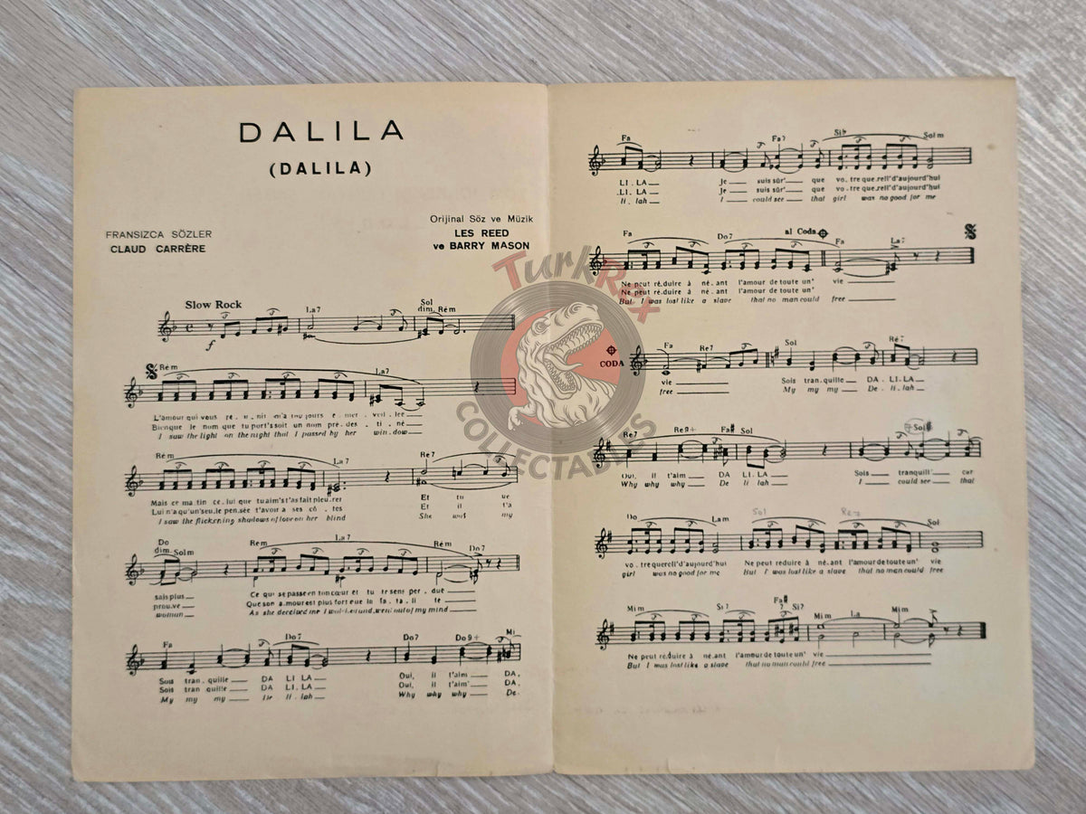 Tom Jones – Delilah Turkish Vintage Musical Notes Sheet Turkey