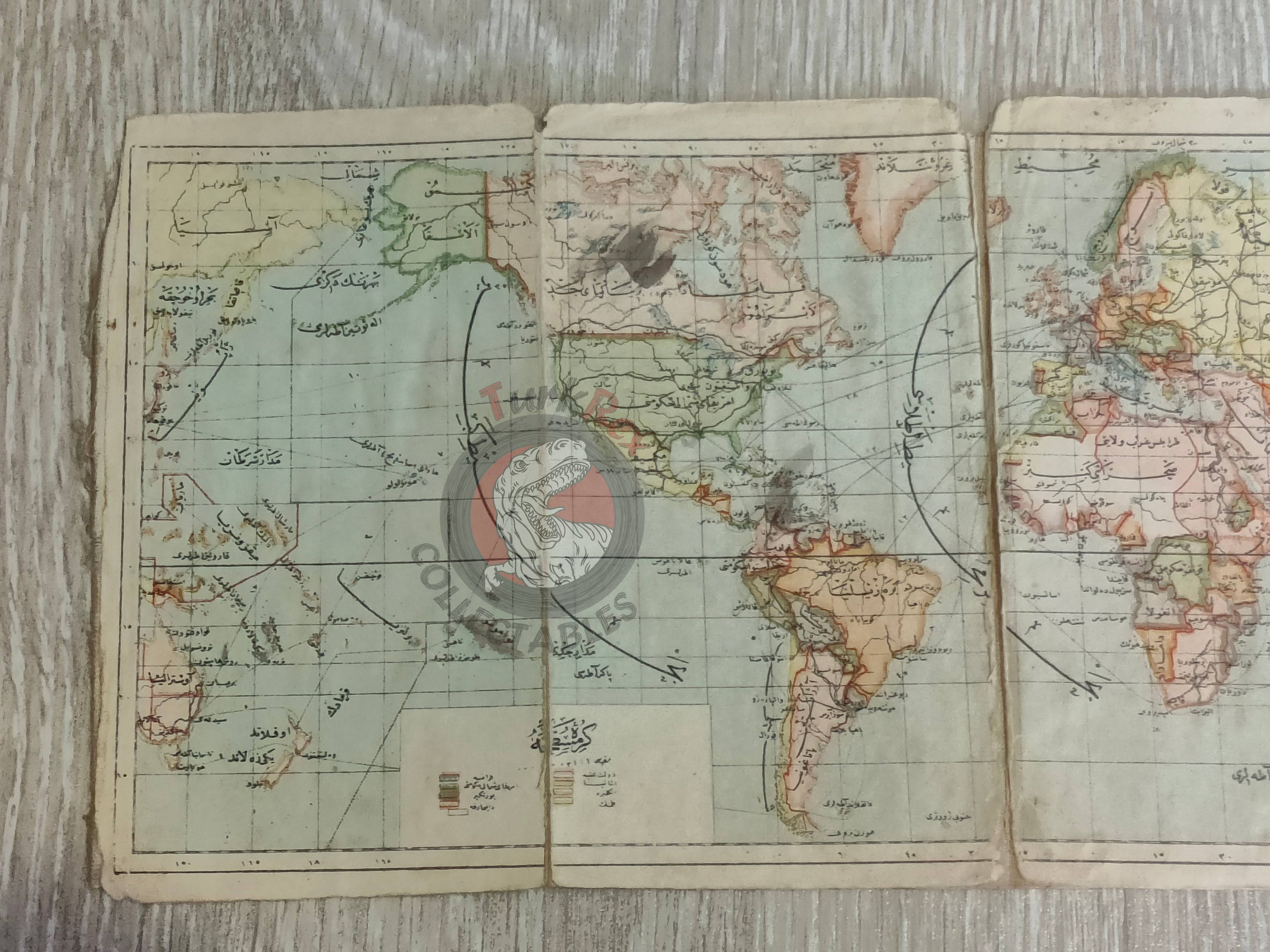 World 1906 Ottoman Atlas Map Empire Tüccarzade İbrahim Hilmi Europe Asia America