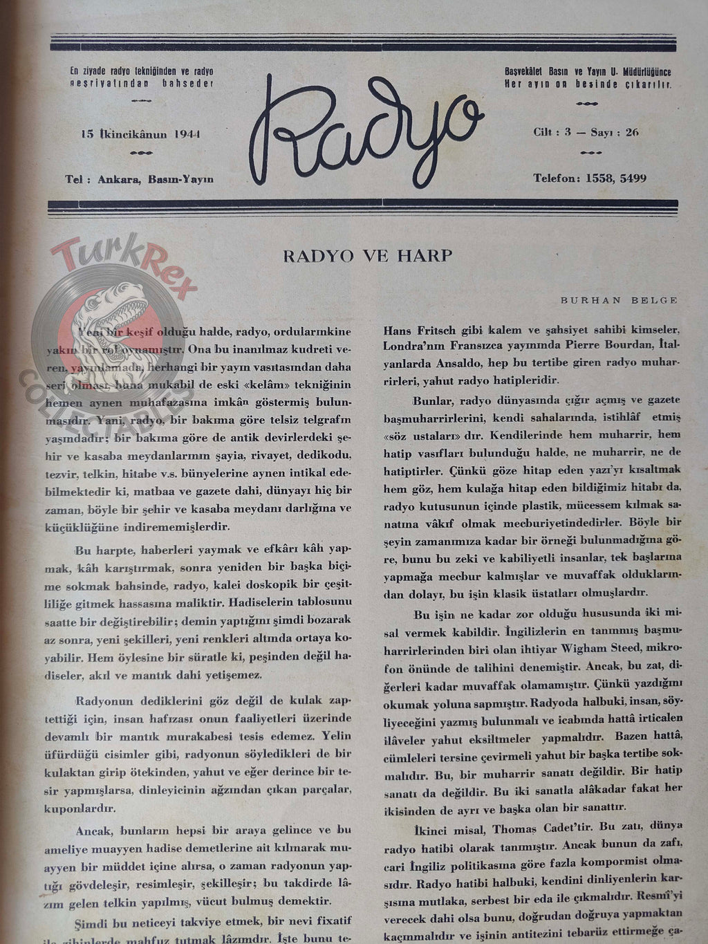 Radyo 1944 The Second Cairo Conference Turkish Magazine Turkey WW2 Radio Roosevelt Churchill Ismet Inönü