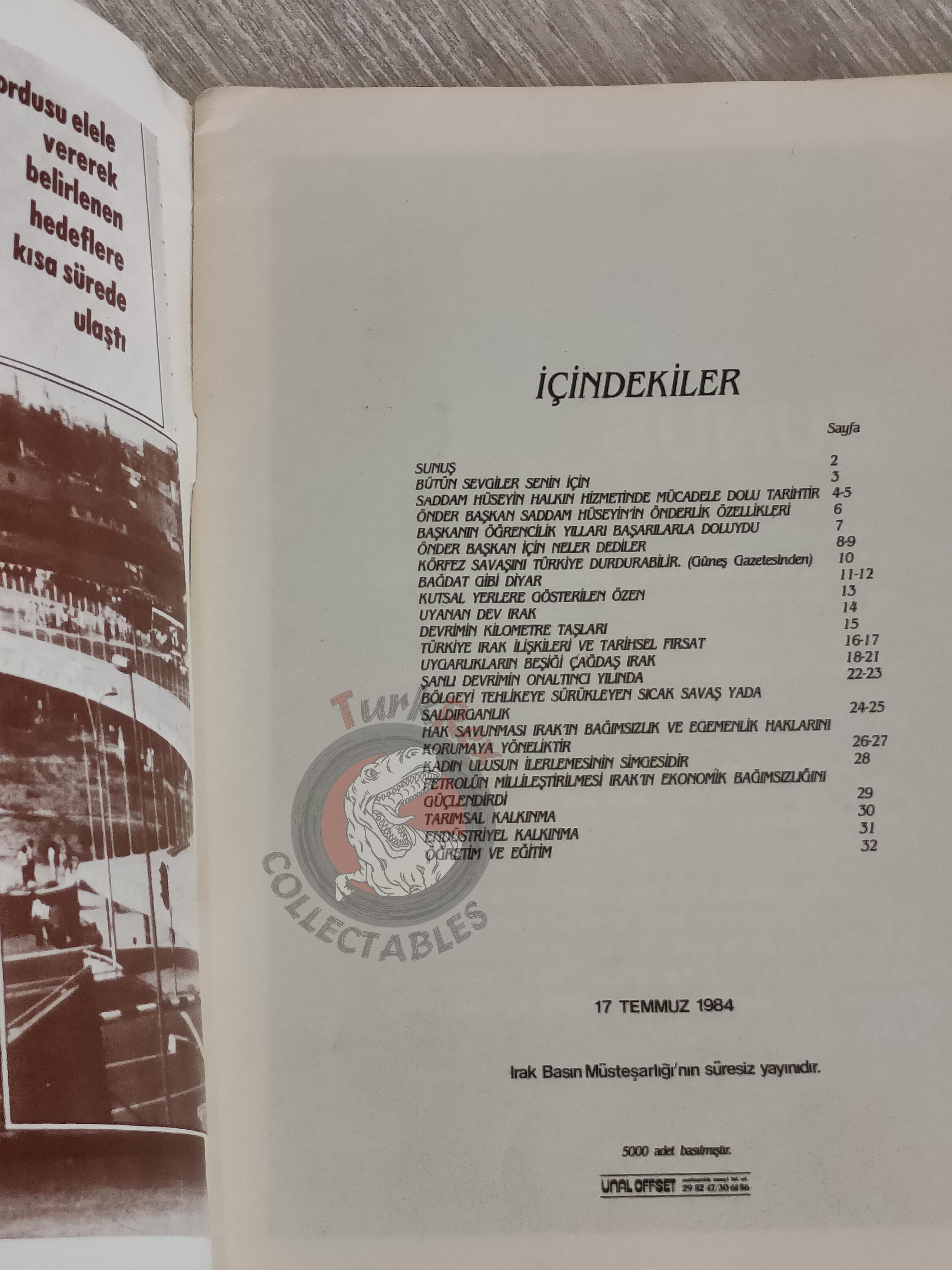 Saddam Hussein - Iraq Today 1984 Official Propaganda Magazine Turkish Turkey Middle East