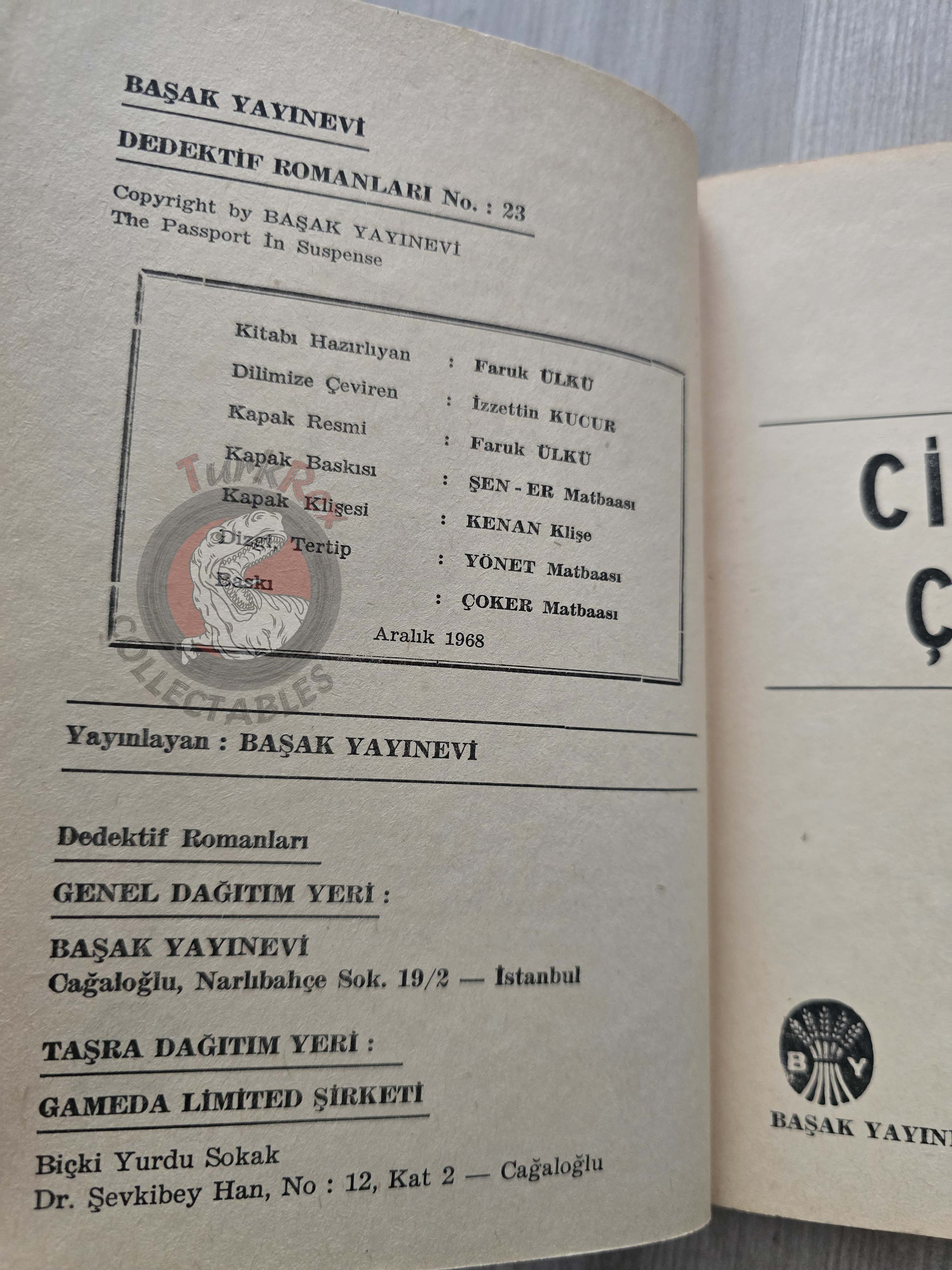 Gerard de Villiers – The Passport In Suspense 1968 1st Turkish Book Turkey SAS