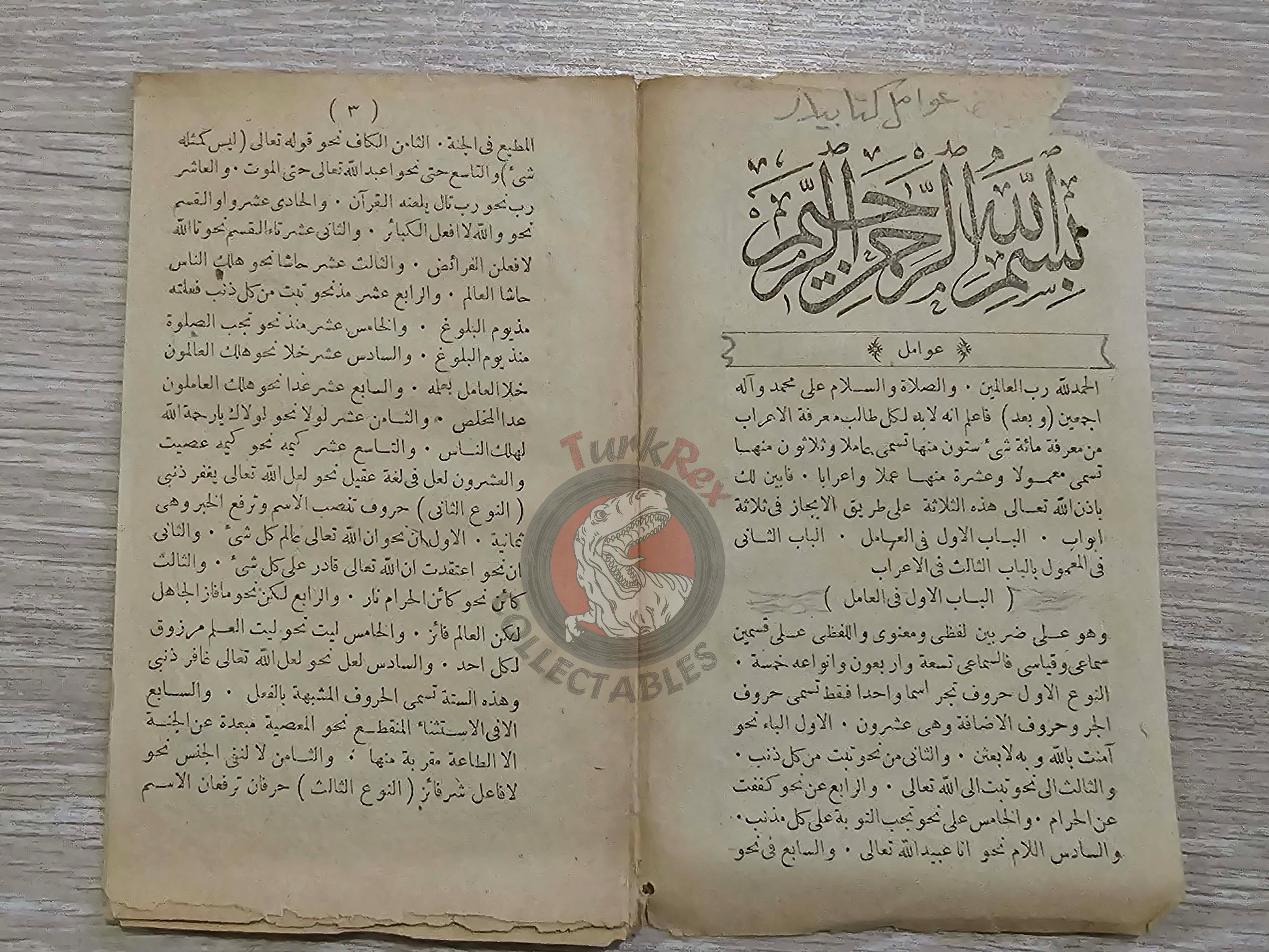 Avâmil 1884 Islamic education in Ottoman Empire Arabic Grammar 1300 Turkish