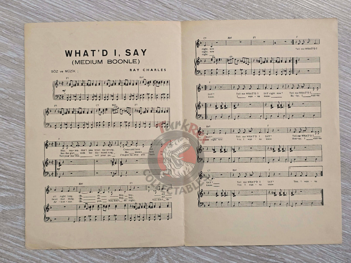 Ray Charles – What’d I Say Turkish Vintage Musical Notes Sheet Turkey