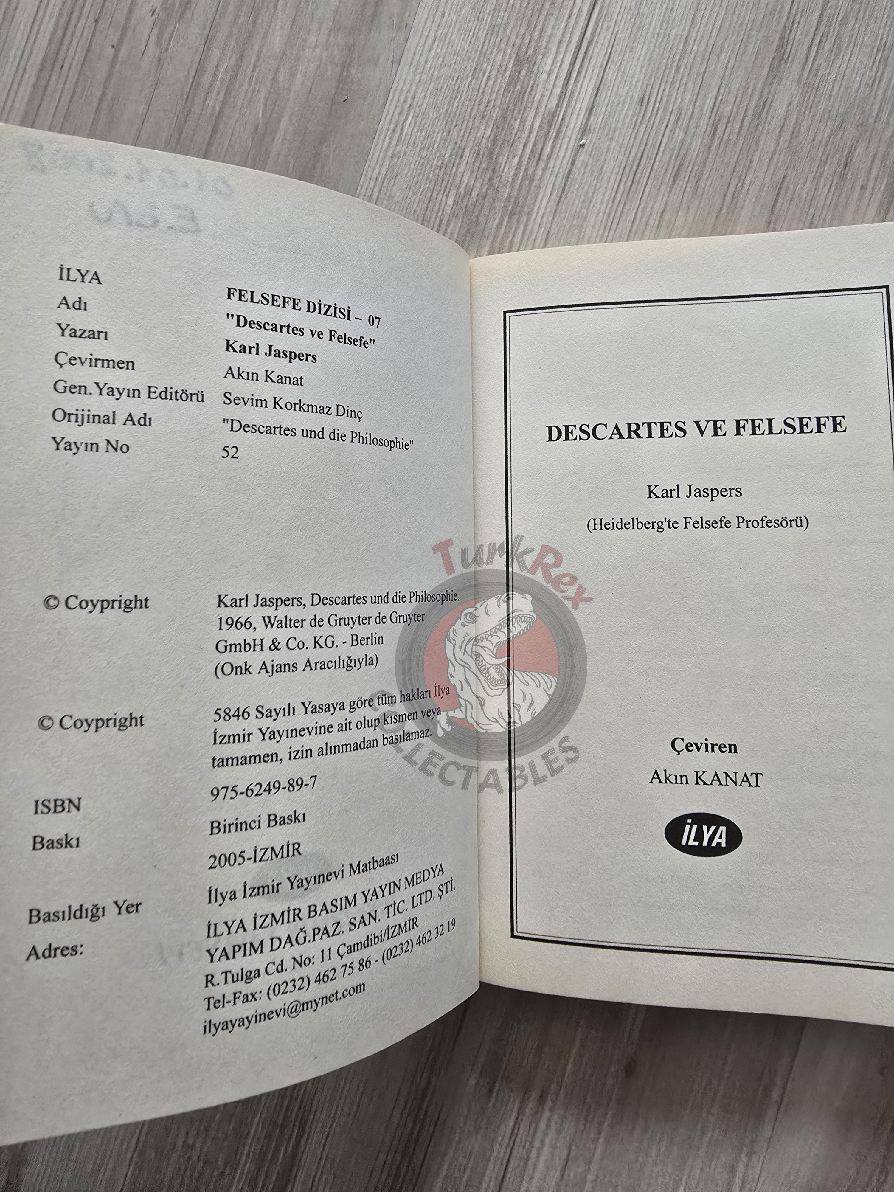 Karl Jaspers – Descartes and Philosophy  2005 Turkish Book Turkey