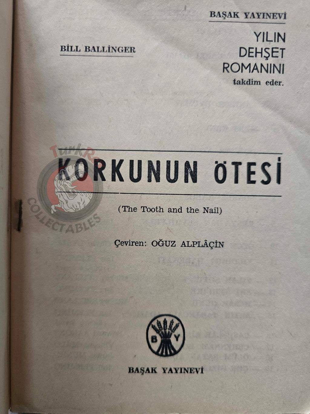 Bill Ballinger – The Tooth and the Nail 1967 1st Turkish Book Turkey