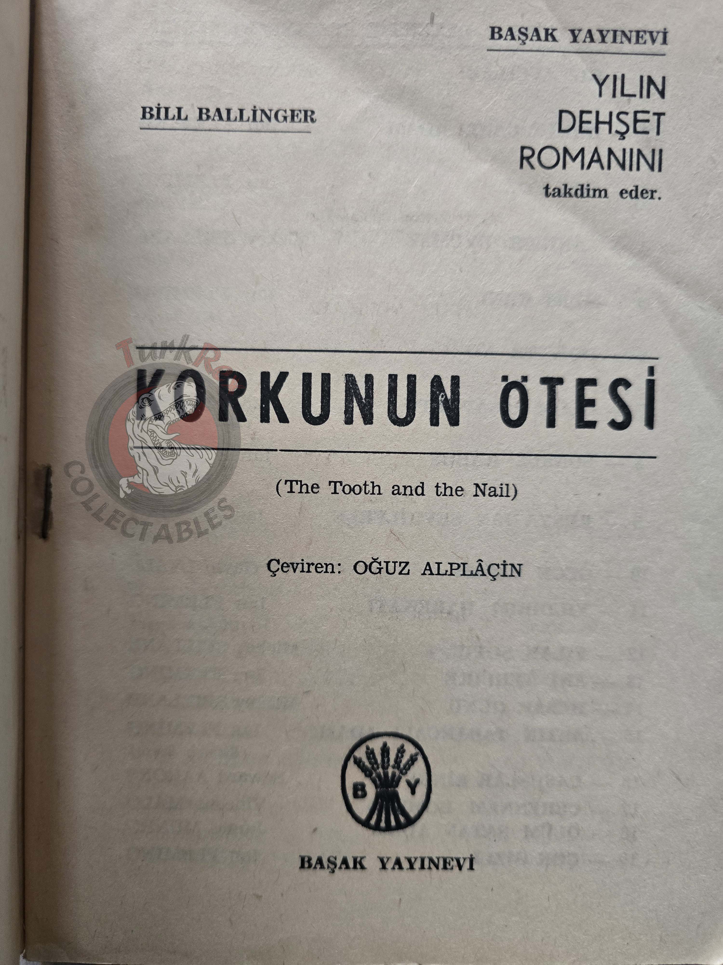 Bill Ballinger – The Tooth and the Nail 1967 1st Turkish Book Turkey