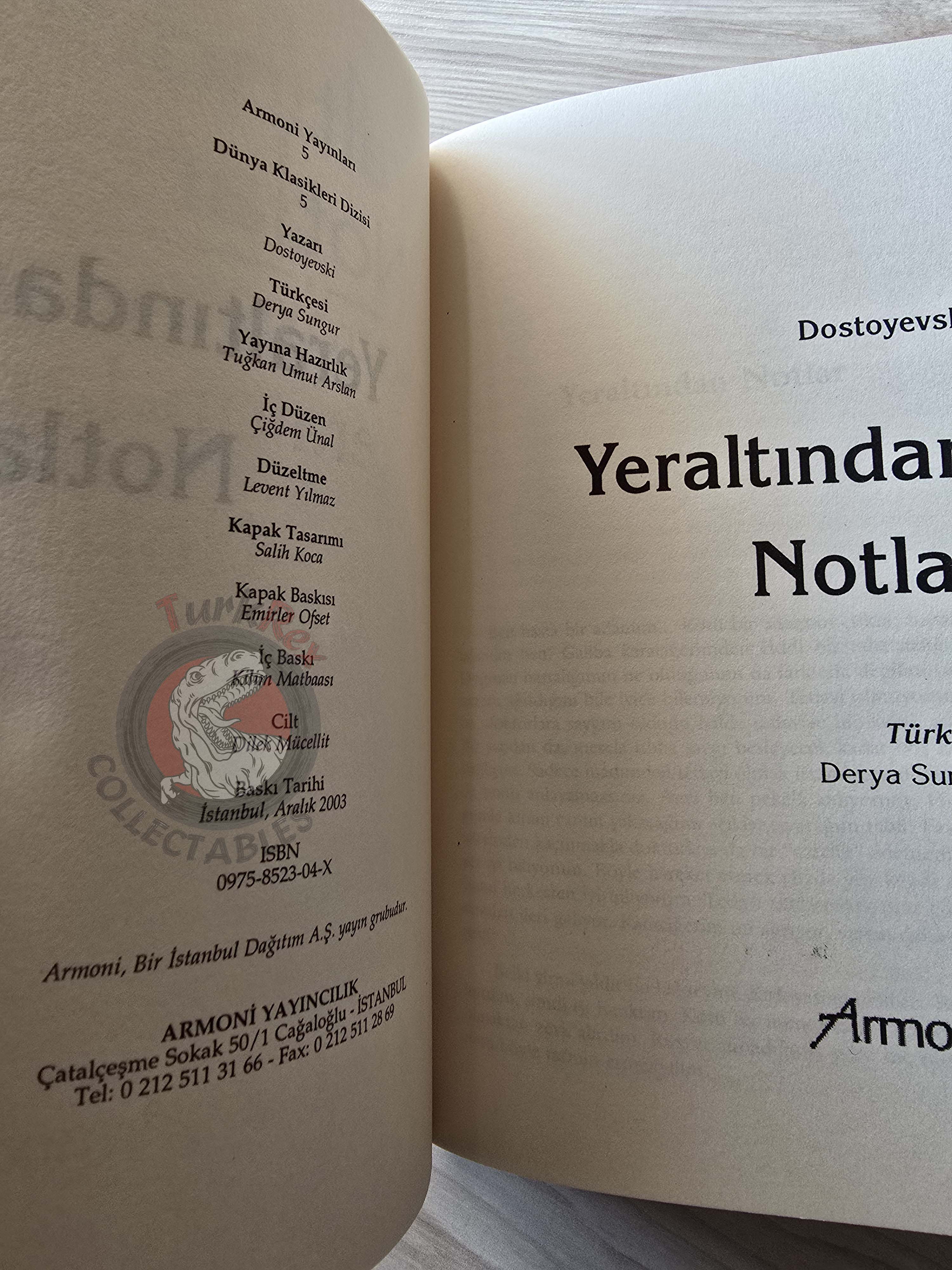 Fyodor Dostoyevsky – Notes from Underground 2003 Turkish Book Turkey
