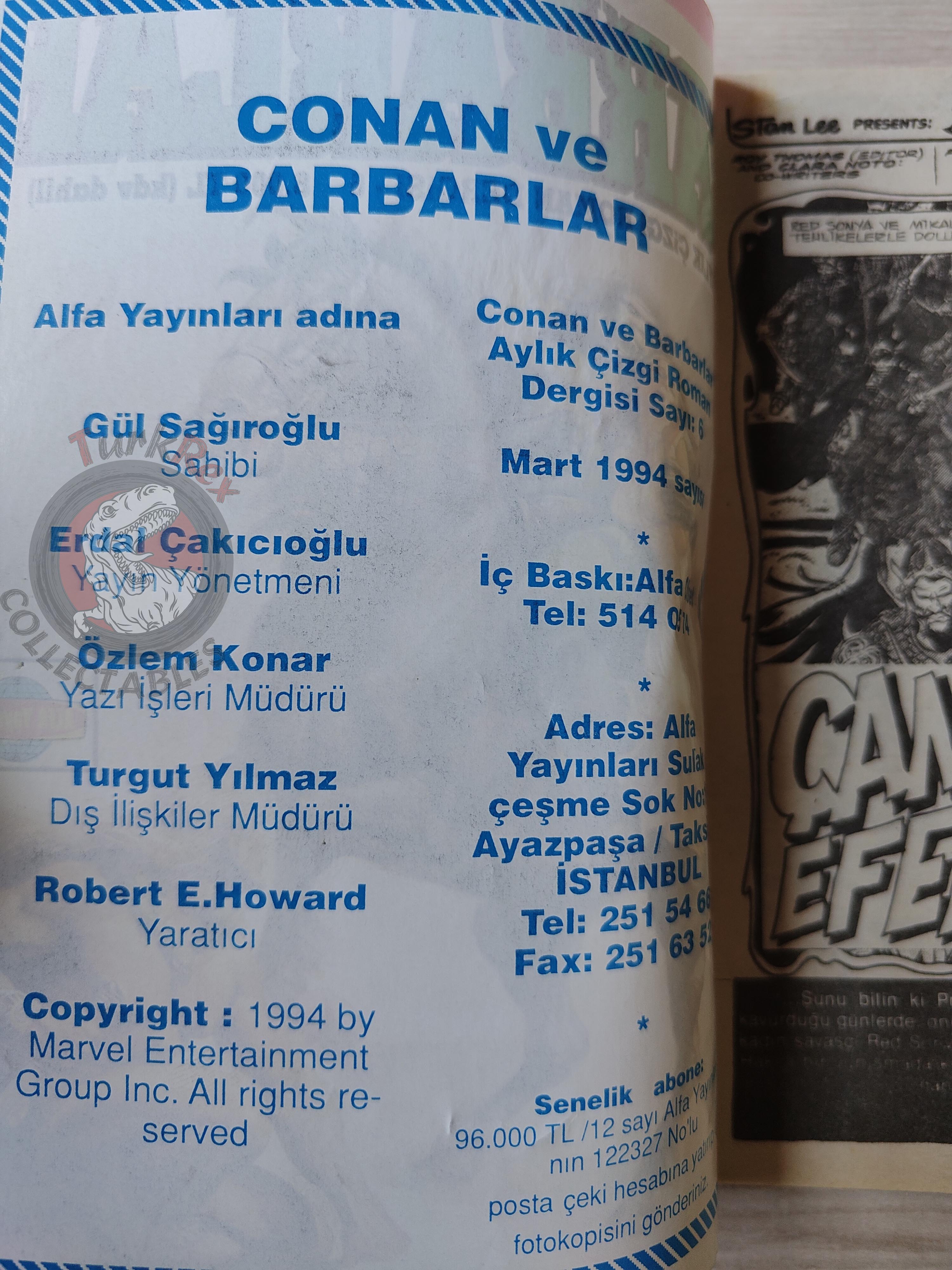 Conan ve Barbarlar #6 1994 Red Sonja & King Kull Turkish Comic Turkey