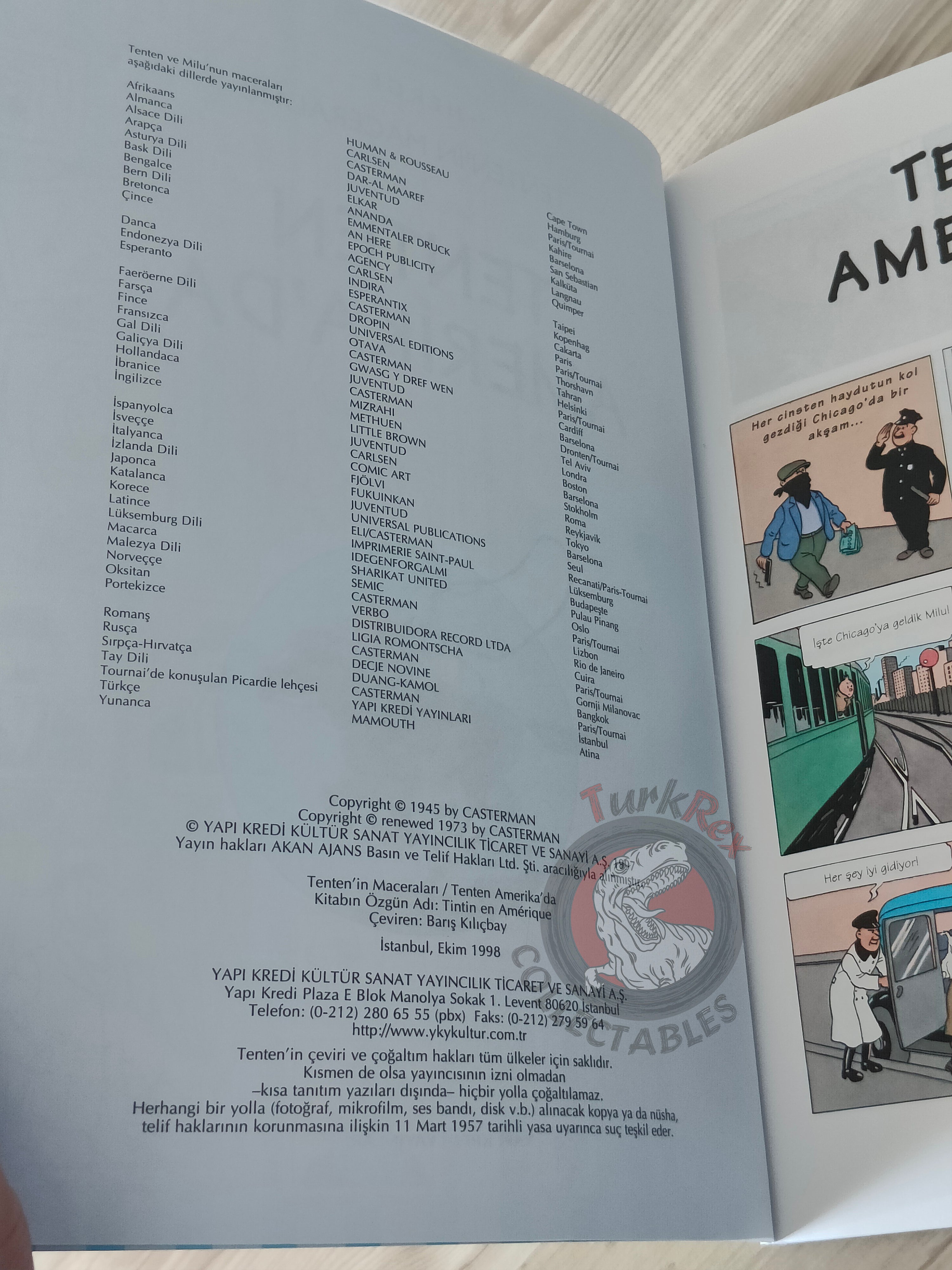 Tintin – Tintin in America 1998 Turkish Edition Comic Turkey 2nd YKY