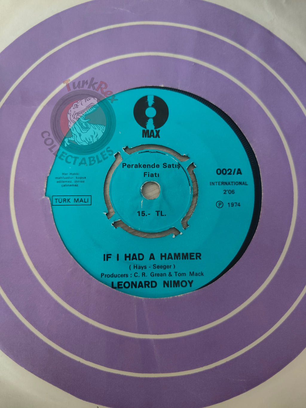 Leonard Nimoy – If I Had A Hammer 7" Turkish Pressing Vinyl Turkey Edition