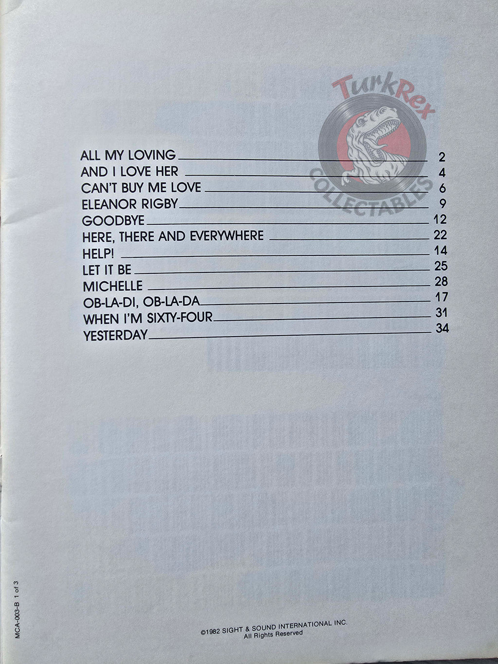 The Beatles – Casiotone Bar Coded Music Publication Musical Notes Sheet 1982