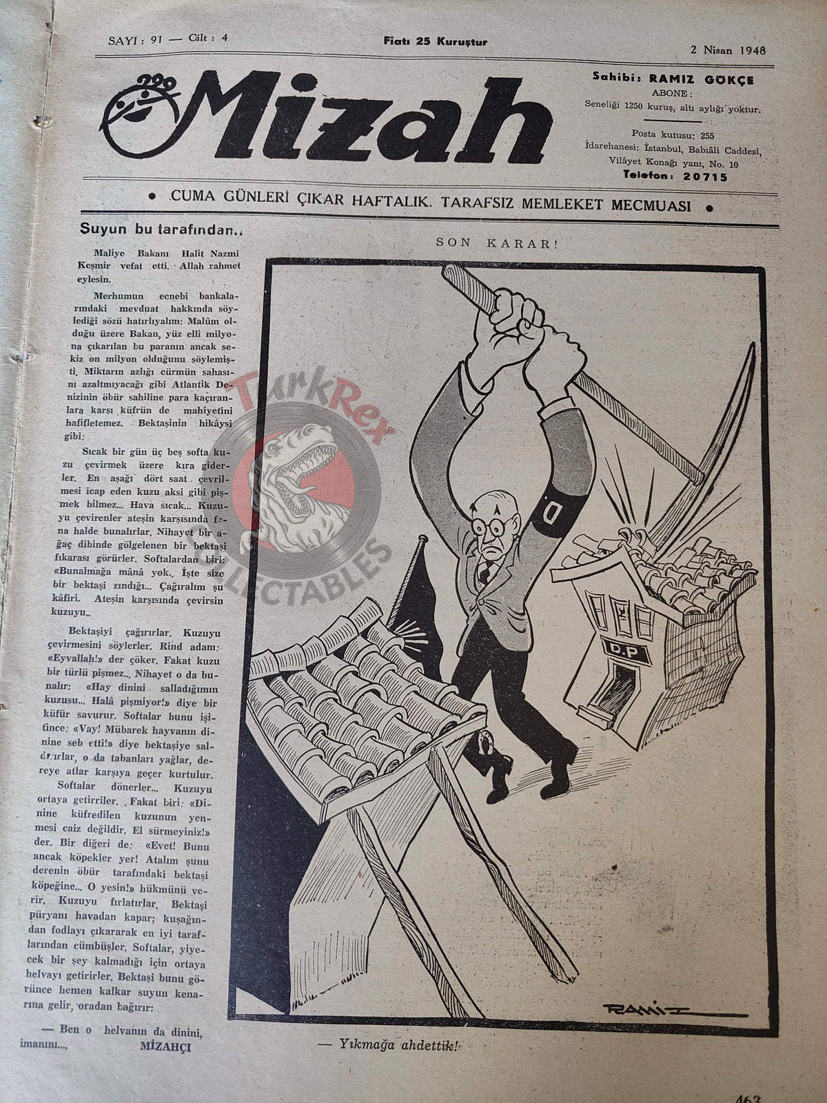 Mizah 1948 Humor Magazine Turkish Turkey Charlie Chaplin American Aid
