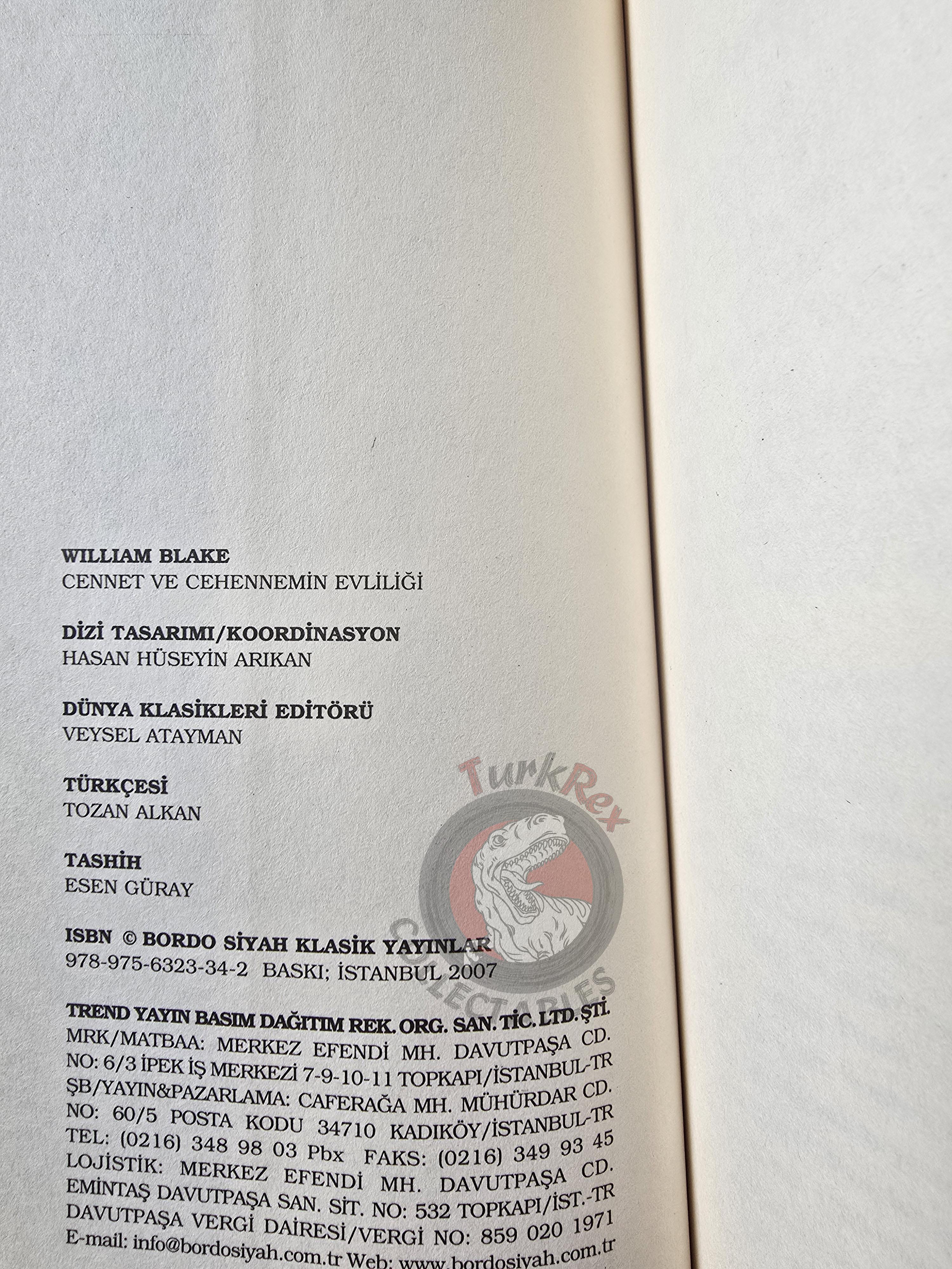 William Blake – The Marriage of Heaven and Hell 2007 Turkish Book Turkey