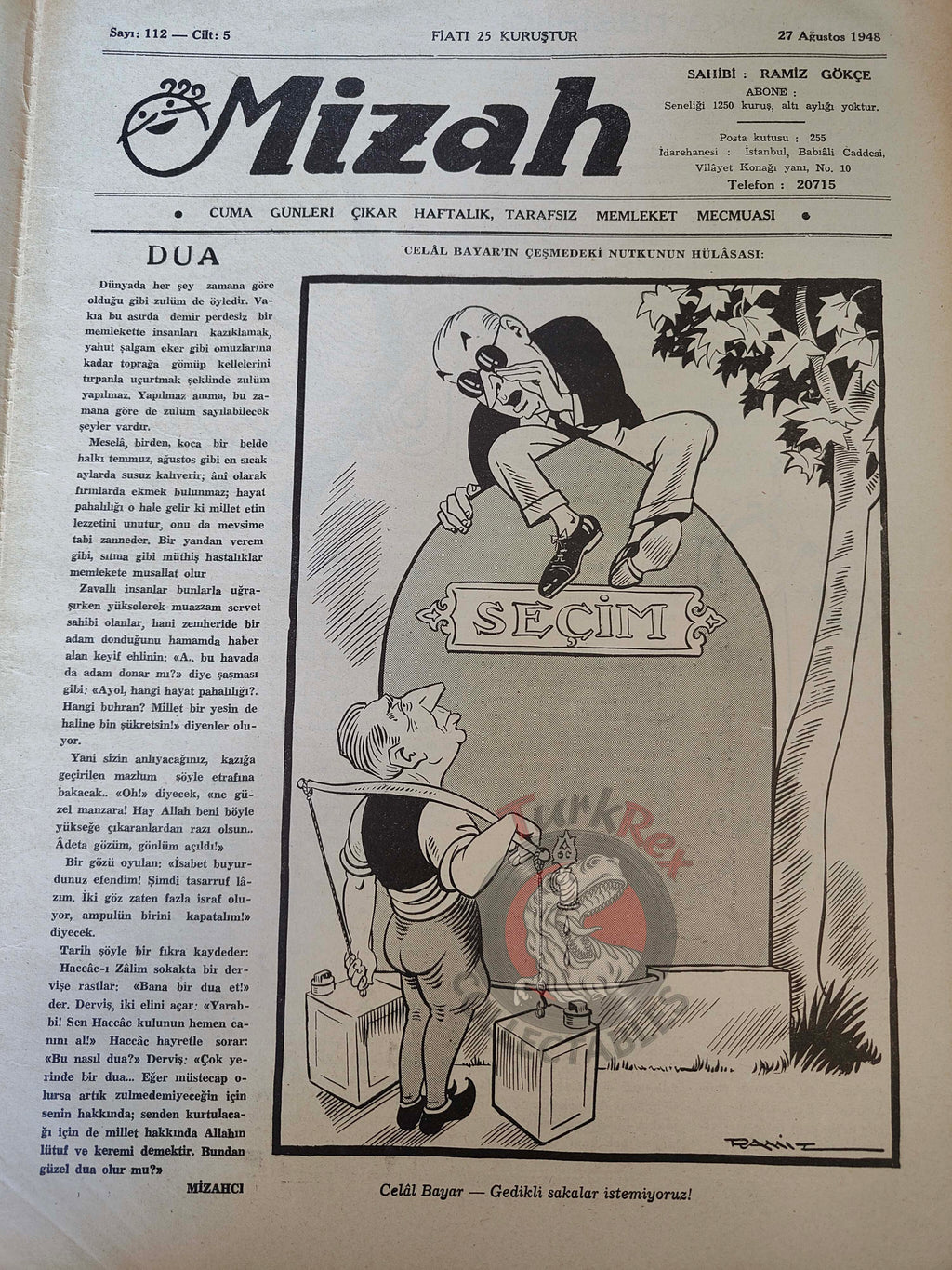 Mizah 1948 Humor Magazine Turkish Turkey Uncle Sam Moscow Conference Soviet Russia USA