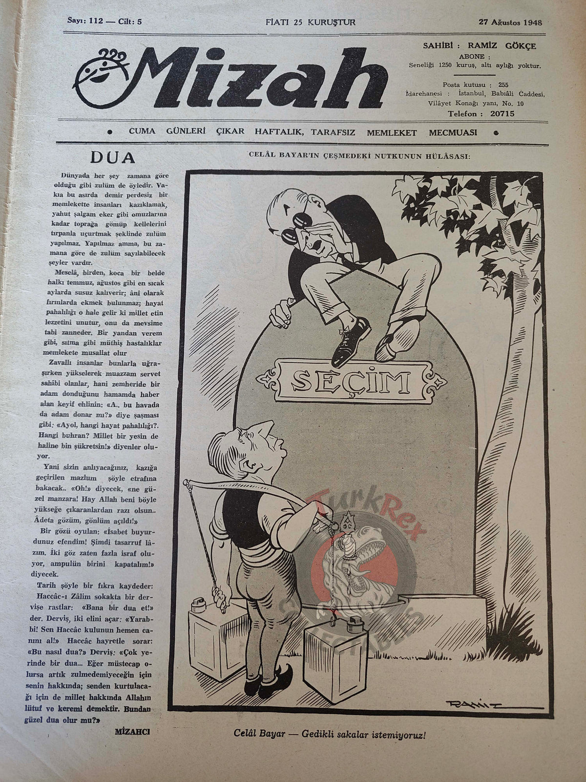 Mizah 1948 Humor Magazine Turkish Turkey Uncle Sam Moscow Conference Soviet Russia USA