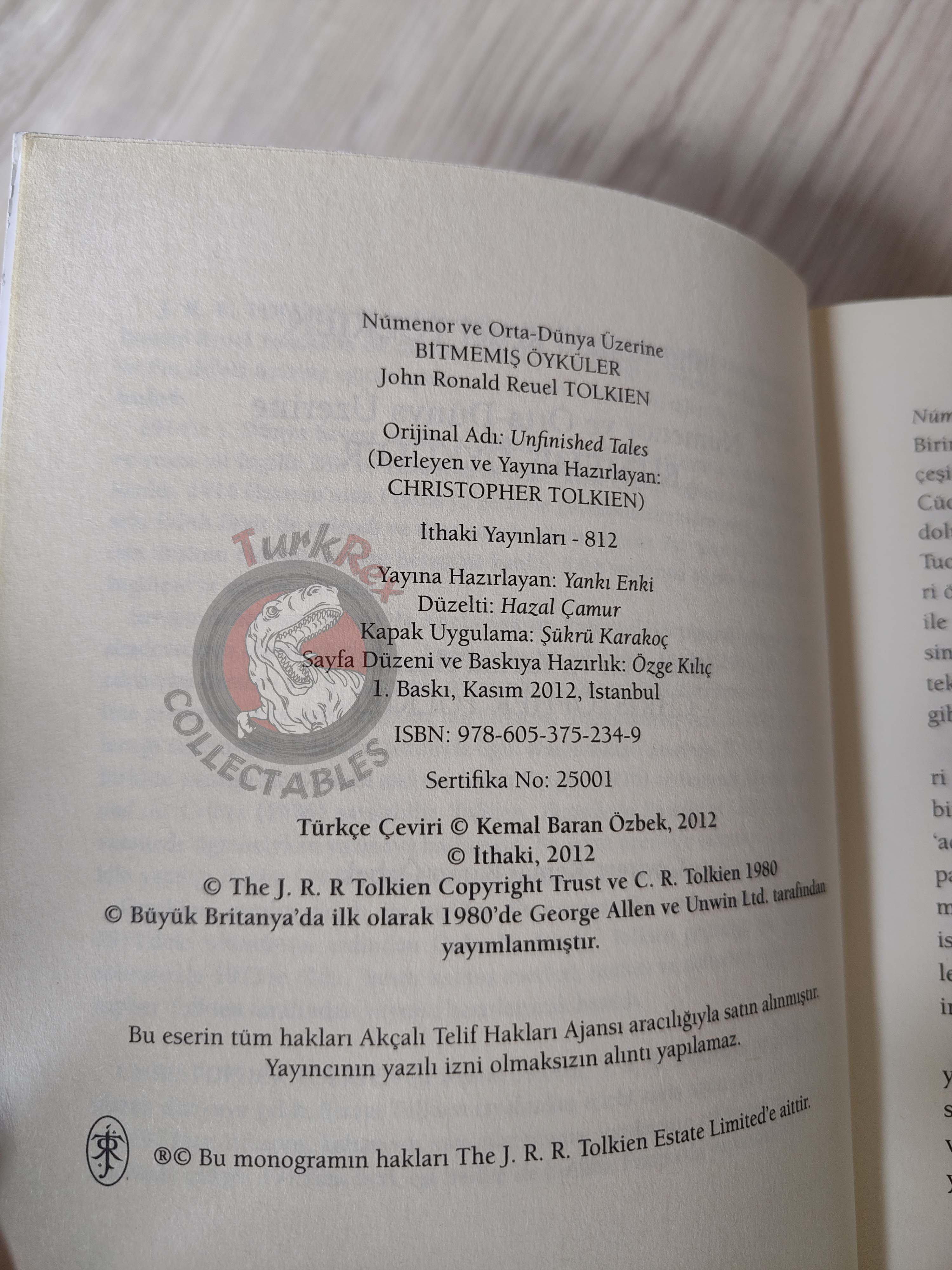 J.R.R. Tolkien – Unfinished Tales 2012 1st Turkish Book Turkey